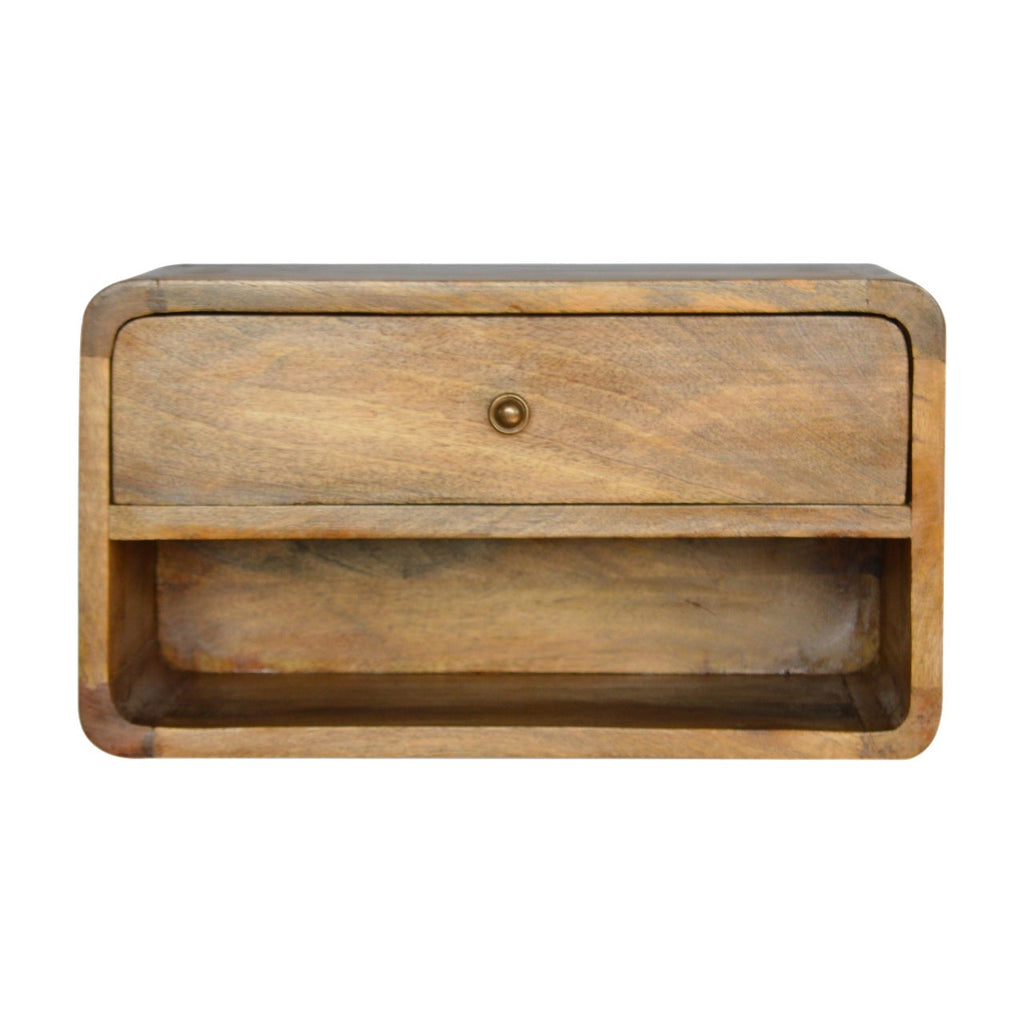 Solid Wood Floating Curve Open Slot, 1-Drawer, Nightstand, Oak