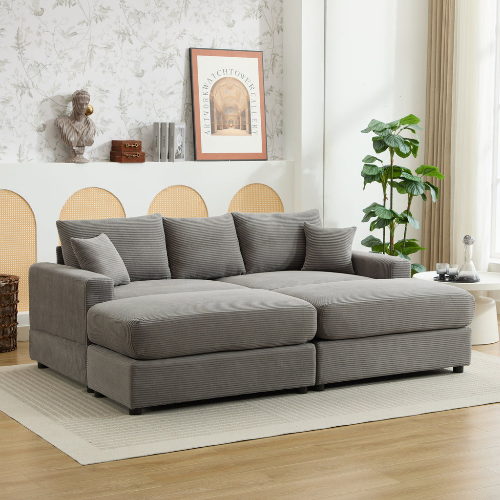 Modern Sectional Couch , 2 Pieces Corduroy Couch Cushion Covers , Soft Stretch Sofa Slipcovers with 2pcs Pillows