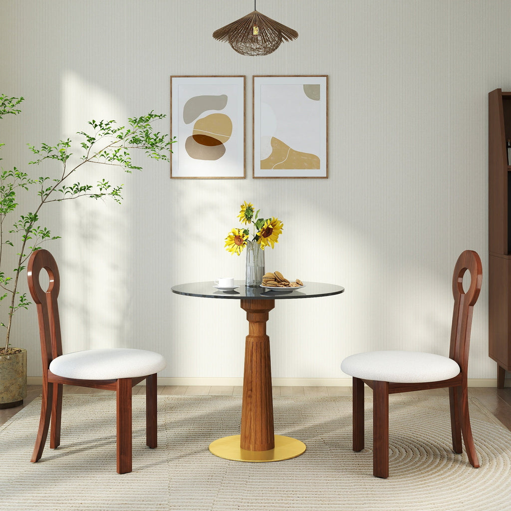 Modern Round Dining Table, 33.5' Tempered Glass Table with Wooden Leg & Gold Base, 2 - Person Kitchen Table for Small Space, 150lbs Weight Capacity(Only the Negotiation Table)