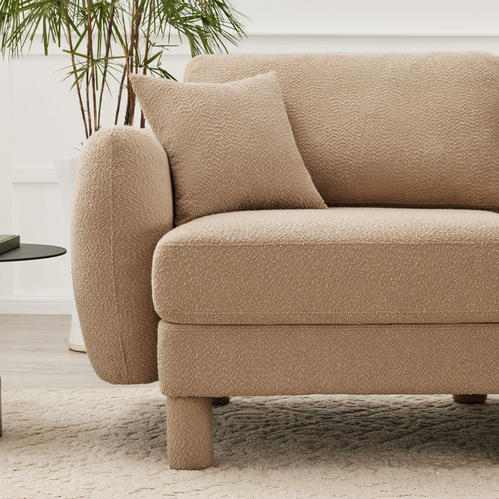 Boucle Fabric U Shape Sectional 4-seater Sofa Couch With Distinctive Shell-shaped Armrests And 2 Movable Ottomans,Cylindrical Legs Wrapped with Self-fabric,Coffee Color