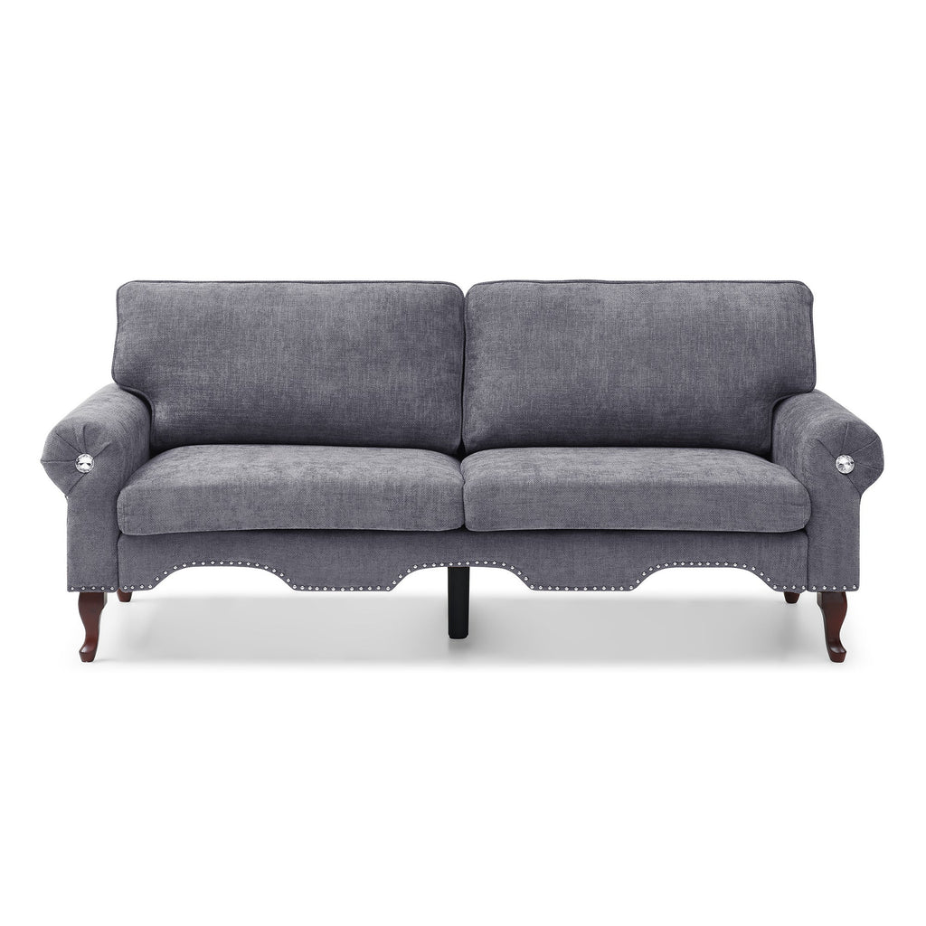 80-Inch Modern Velvet  3 seat Sofa with Wooden Legs & Crystal button and Copper Nail, Tufted Backrest, Perfect for Living Room, Bedroom, or Office (Grey)