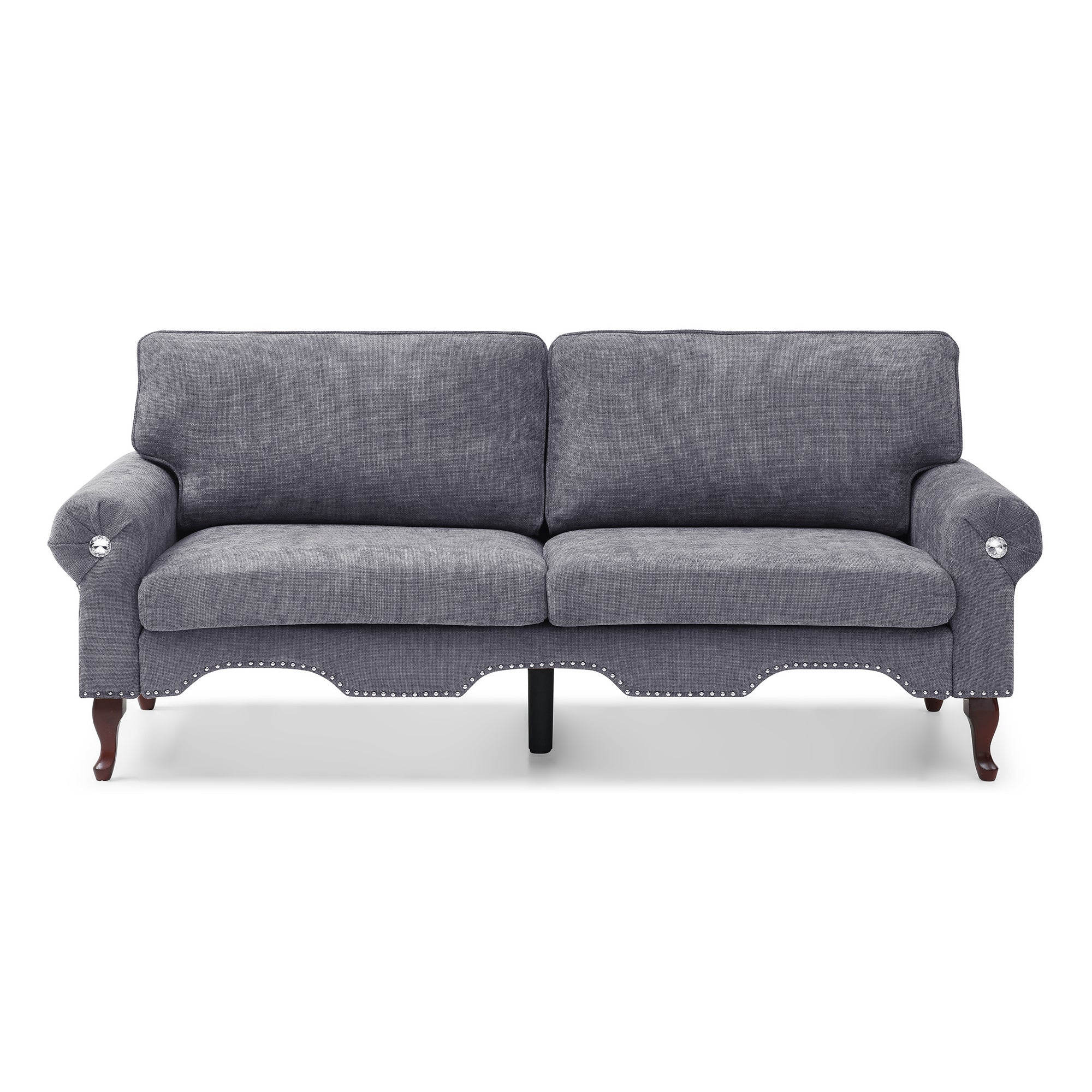 80-Inch Modern Velvet  3 seat Sofa with Wooden Legs & Crystal button and Copper Nail, Tufted Backrest, Perfect for Living Room, Bedroom, or Office (Grey)