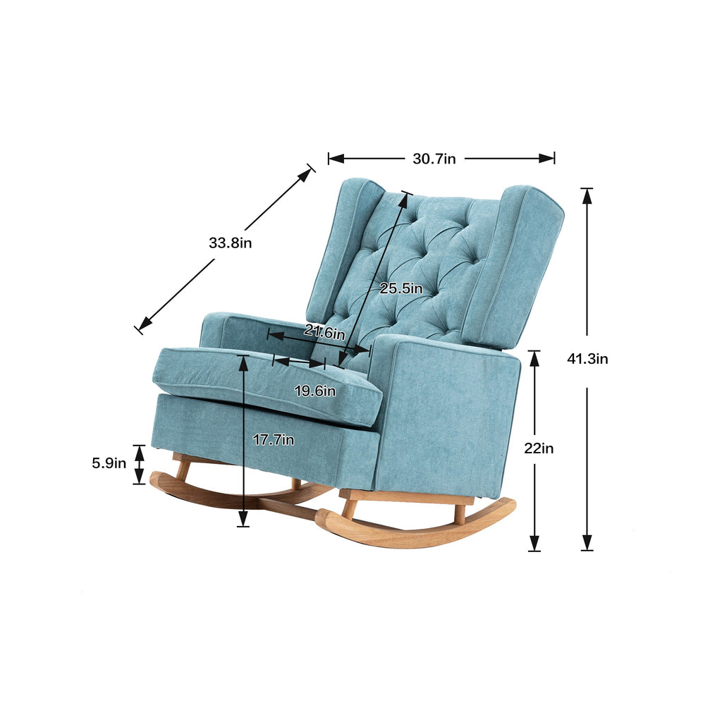 COOLMORE Nursery Rocking Chair Upholstered Mid Century Modern Rocker Oversized Armchair for Living Room with Solid Wood Base (Mint Green)