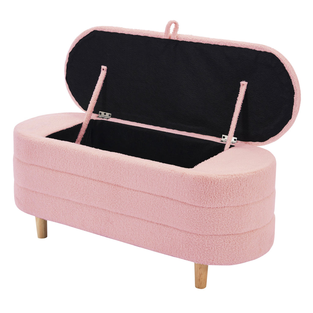 2-Pieces Bedroom Sets Full Size Flower-Shaped Upholstered LED Platform Bed with Storage Ottoman-Sherpa Fabric, Pink