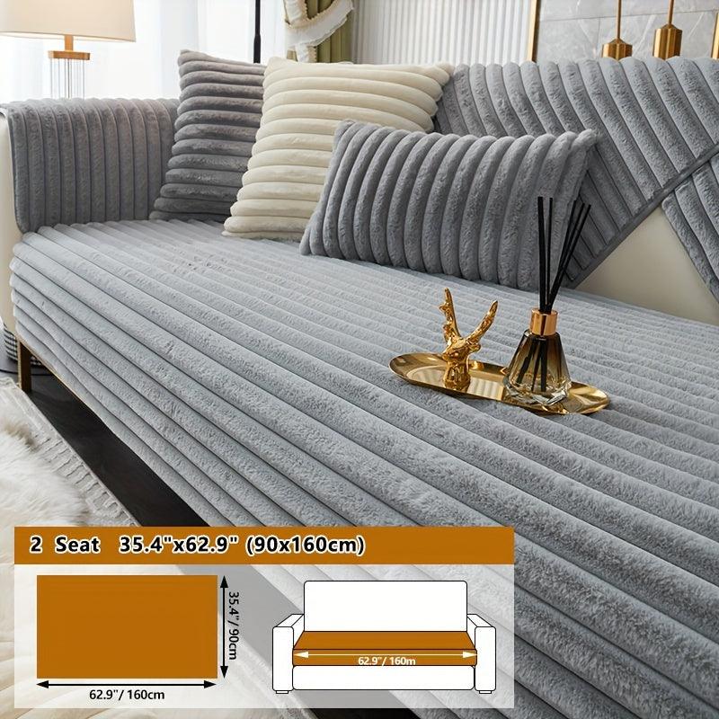 Luxurious Rabbit Fur Sofa Slipcover | Non-Slip Light Grey for dog use