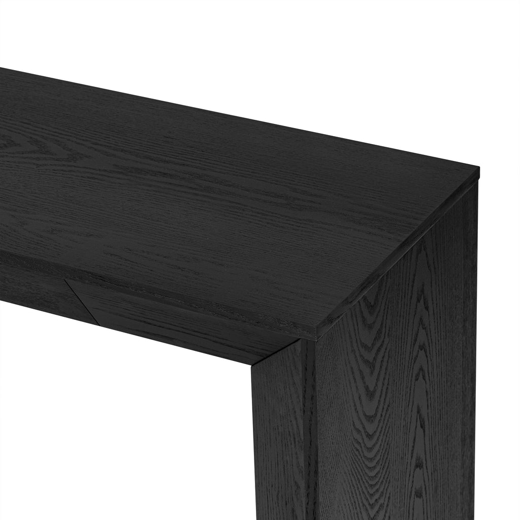 TREXM 60' Modern Farmhouse Console Table with 2 Concealed Drawers, Waterfall Design Entryway Table with Thickened Legs & Rustic Wood Grain for Living Room, Entryway & Hallway (Black)