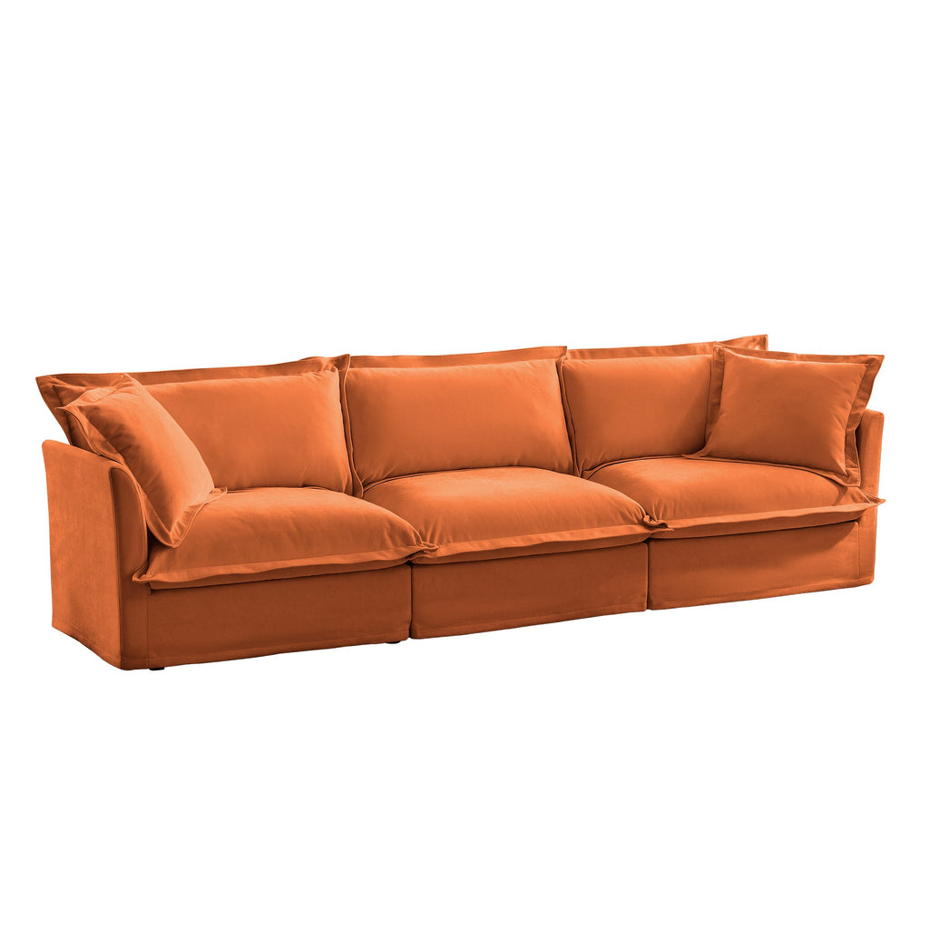 Slipcovered Sofa Couch, Modern 3 Seater Sofa with Suppleness Armrests, Chenille Fleece Deep Seat Sofa with Soft Multiple Big Pillows, Comfy Couch for Living Room, Apartment,Chenille Fabric, Orange
