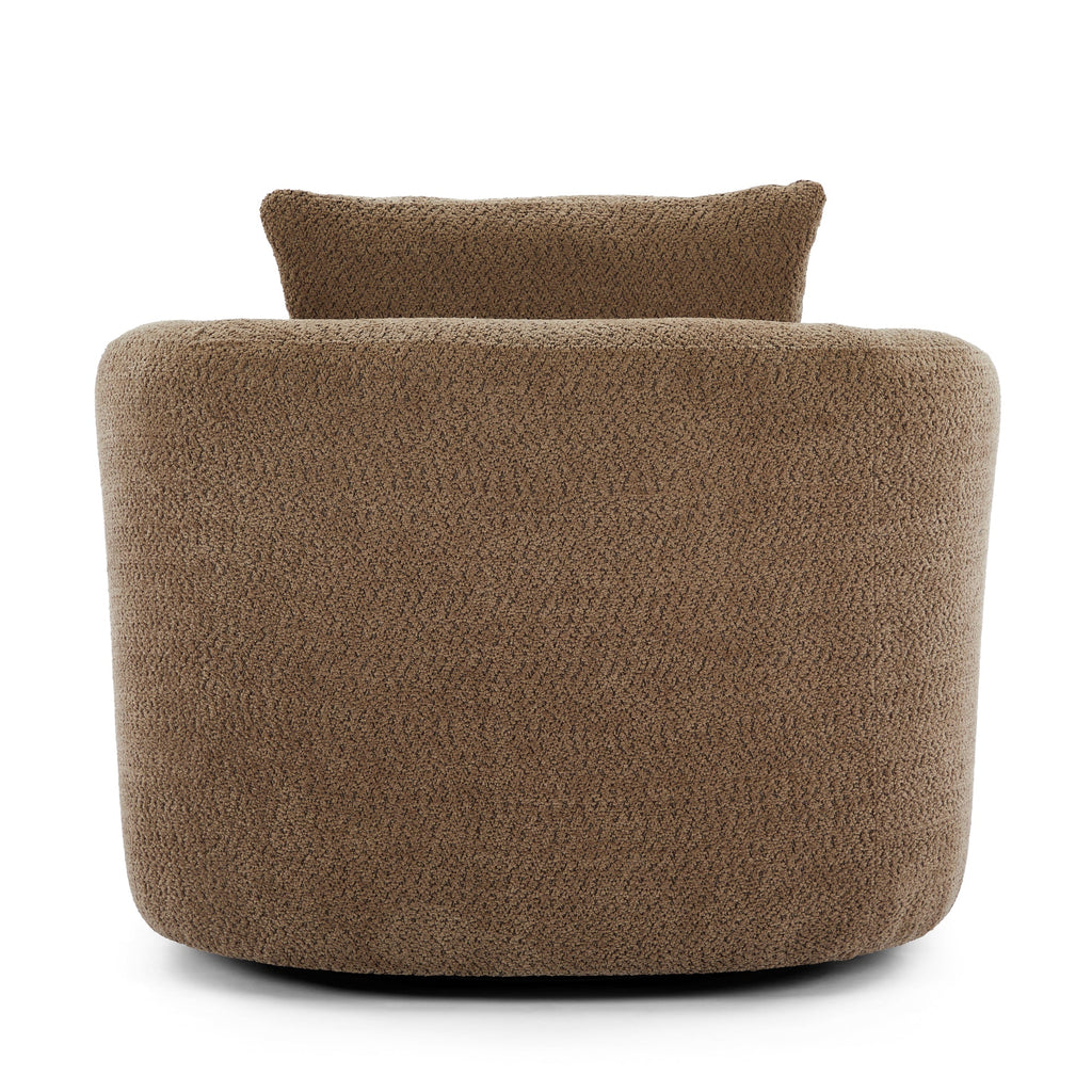 Chenille Upholstered 360° Swivel Chair with Throw Pillow, Dark Brown, 38.2' Accent Chair Sofa for Living Room and Office