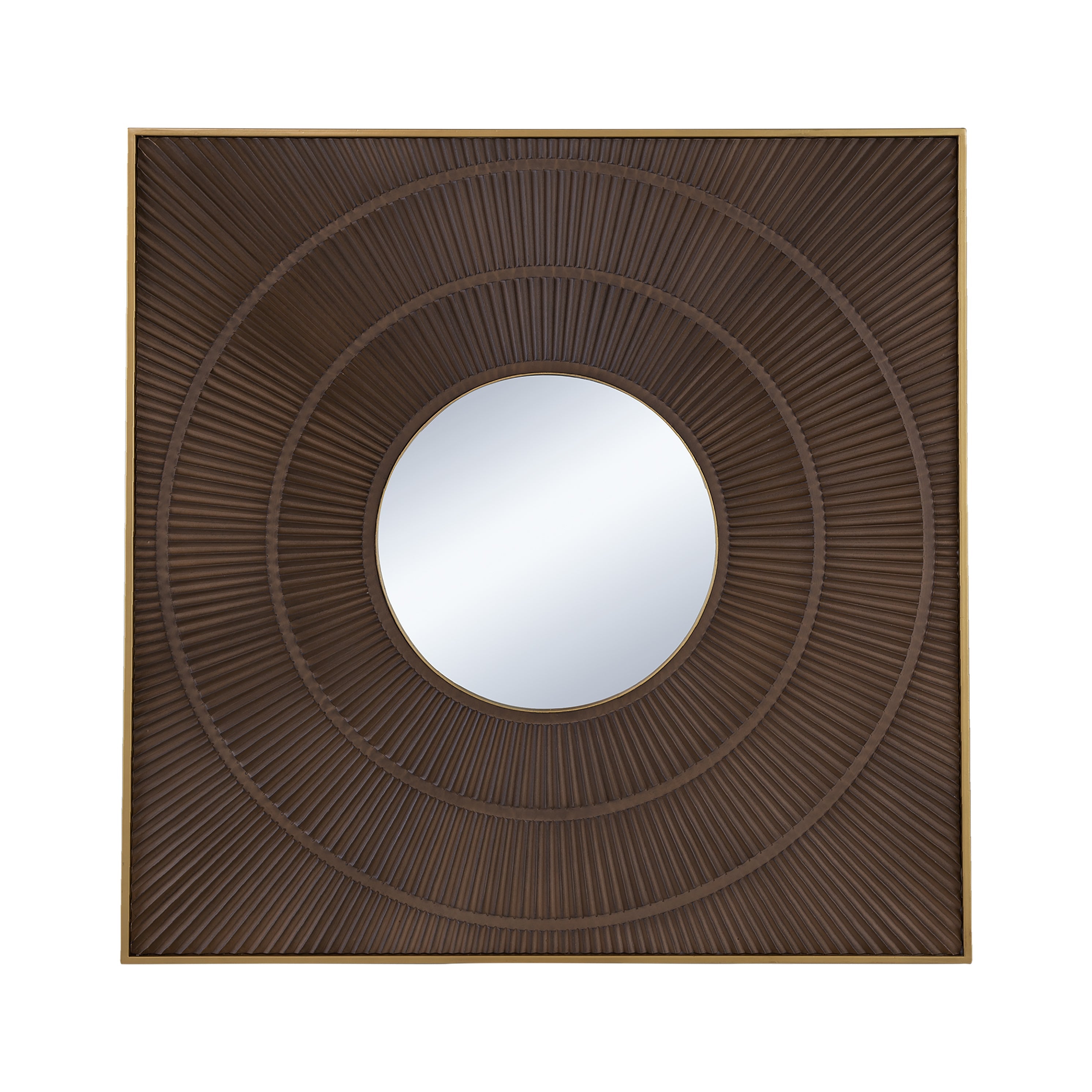 40" x 40" Square Carved Mirror with Pleated Design with Gold Iron Frame, Neutral Colorway Wall Decor for Living Room Bathroom Entryway