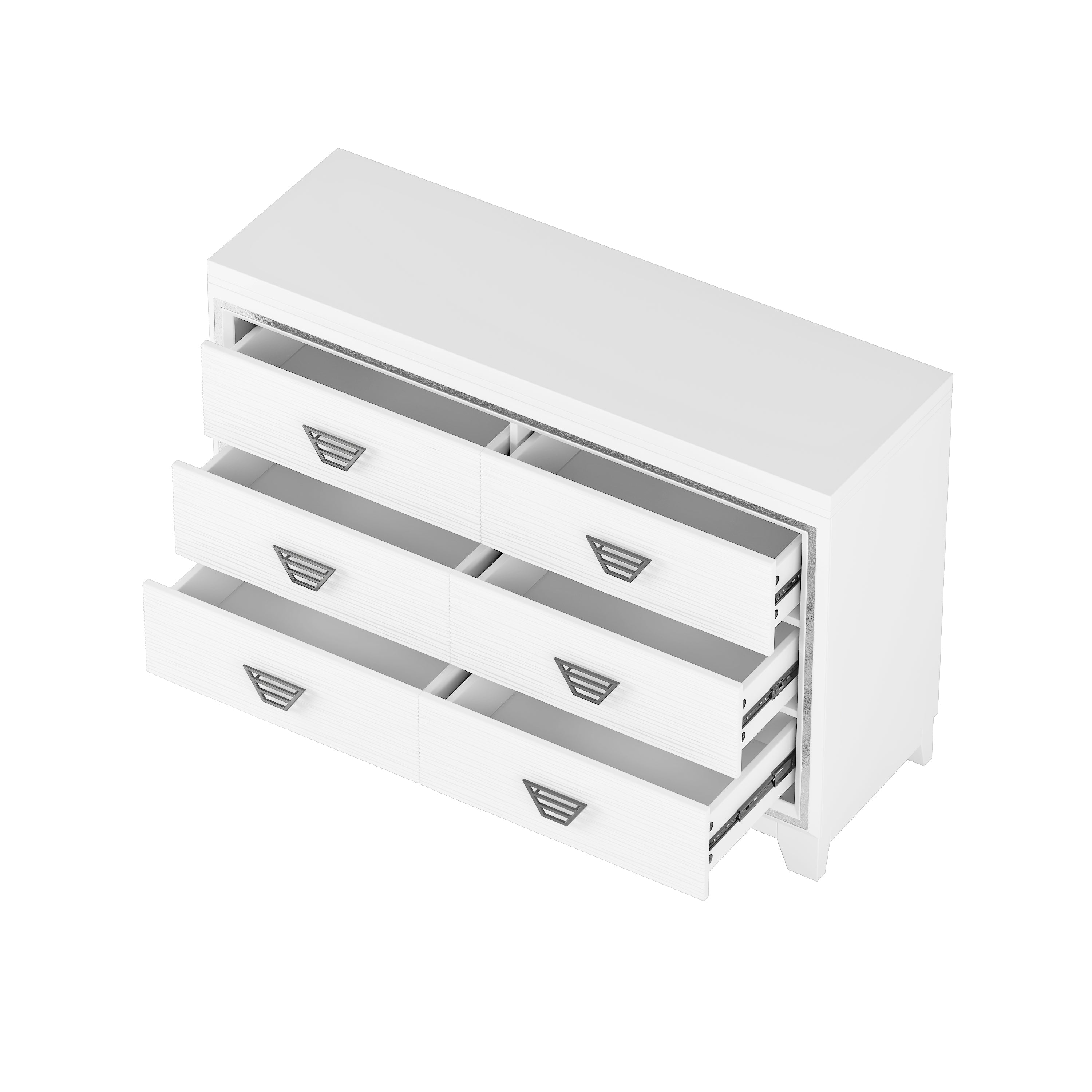 Elegant Dresser with Metal Handle and Sparkling Shiny Decoration, Storage Cabinet with 6 Drawers for Bedroom, Living Room, White