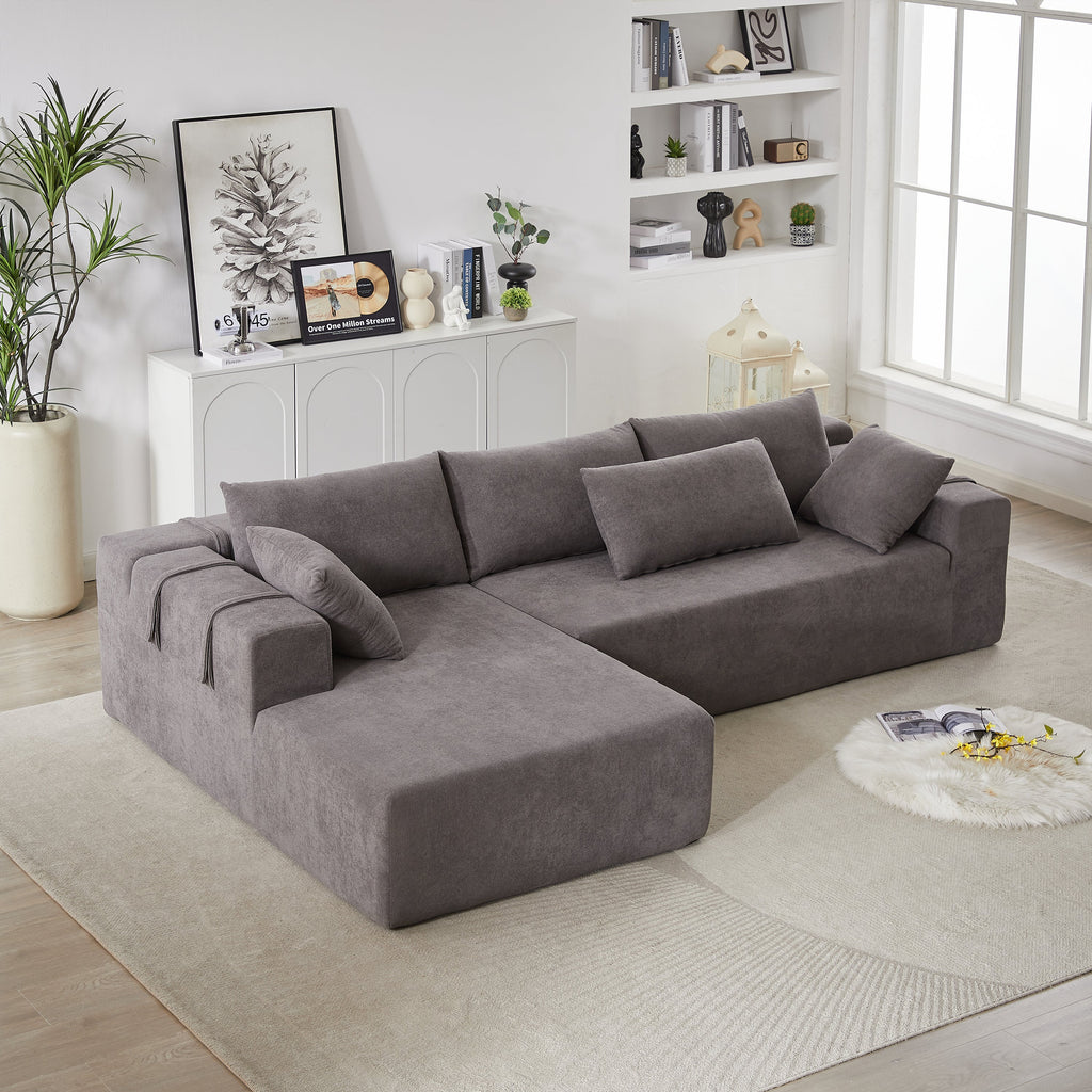 Modern Chenille Upholstered Sectional Sofa Couch Set,Modular 108' L Shaped Sectional Living Room Sofa Set With 6 Pillows,Free Combination Sofa Couch for Living Room,Bedroom(Left Chaise)