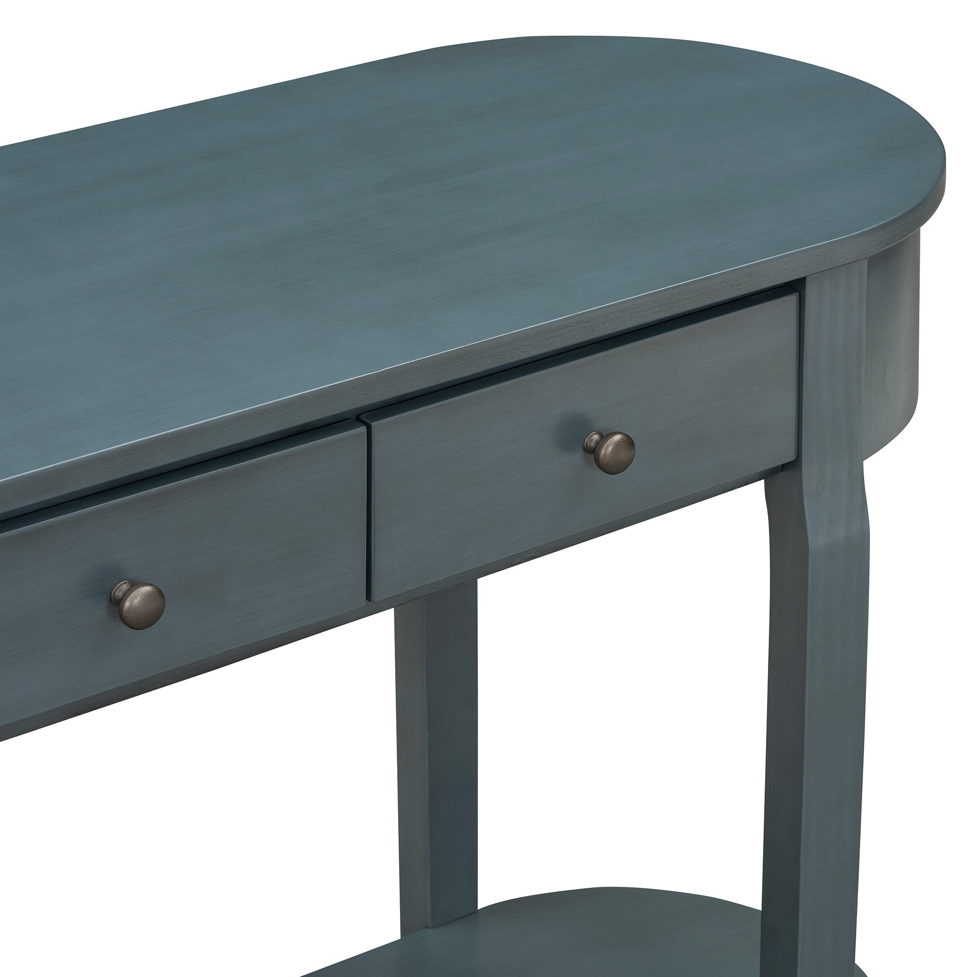 TREXM Elegant Retro Console Table with Curved Design and Smooth Glaze for Entryways, Living Rooms and hallways (Navy)