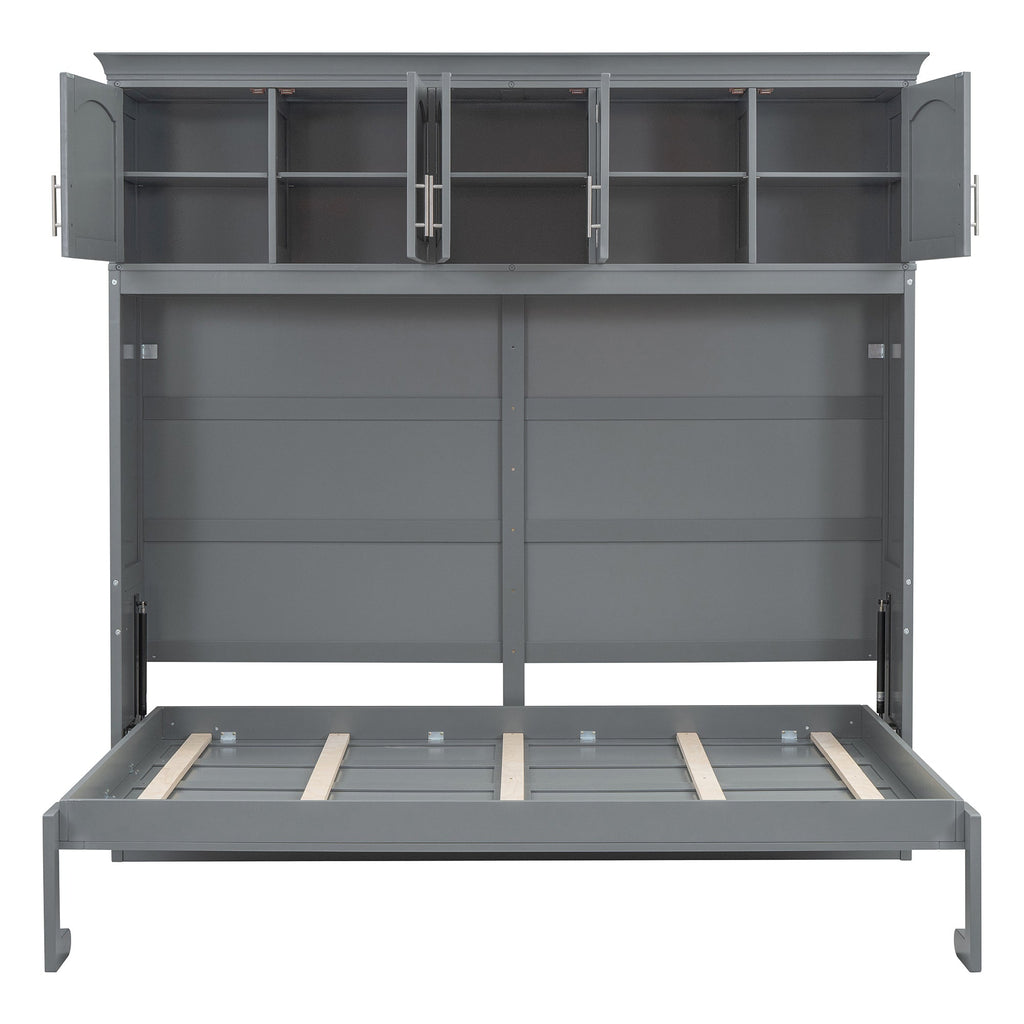 Queen Size Murphy Bed Wall Bed with Top Cabinets,Gray