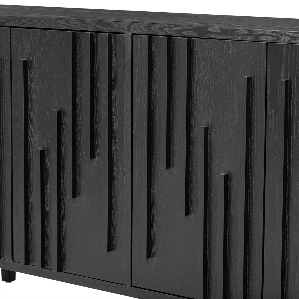 U_Style 59.8' 4-Door Sideboard,Hidden Handle,Distinctive Solid Ash Veneer Buffet with Storage, Farmhouse Sideboard TV Stand for Living Room, Hallway, Dining, Wood Office Credenza(Black)