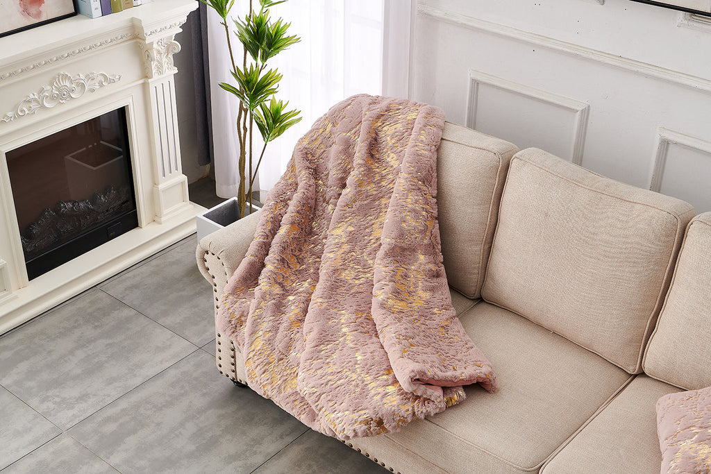 Luxury Chinchilla Faux Fur Gilded Dust Pink Throw Blanket (50' x 60')