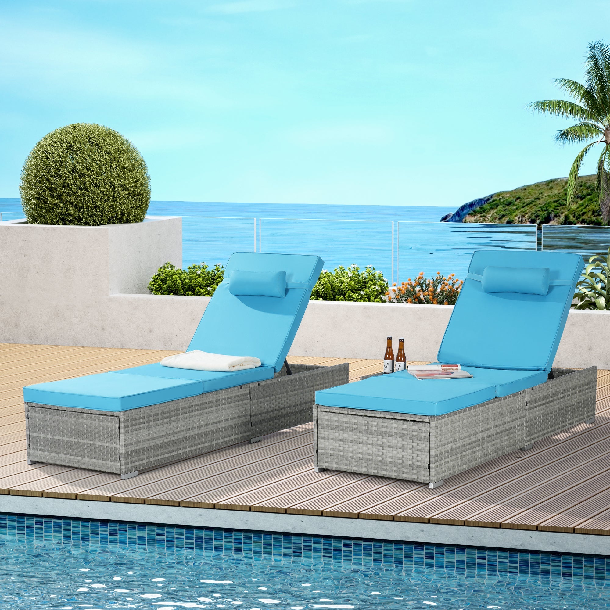 OUTDOOR  SOFA  PE RATTAN FURNITURE  DECK CHAIR GRAY RATTAN