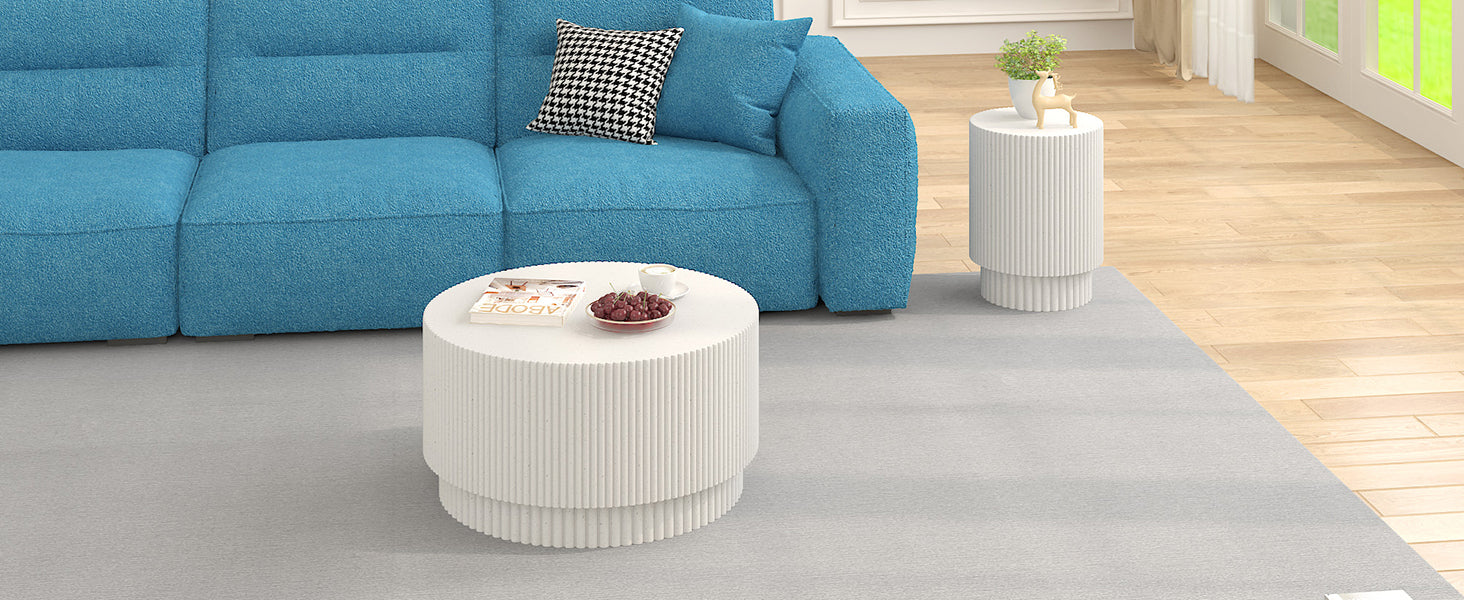 15.72-inch H-barrel coffee table, Nordic style, simple design, suitable for indoor and outdoor use, magnesium oxide material, suitable for living room, bedroom or garden sofa