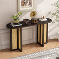 TREXM Farmhouse Rattan Console Table Entryway Table, Narrow Console Table with Storage, Hallway Table for Living Room, Entrance (Espresso)