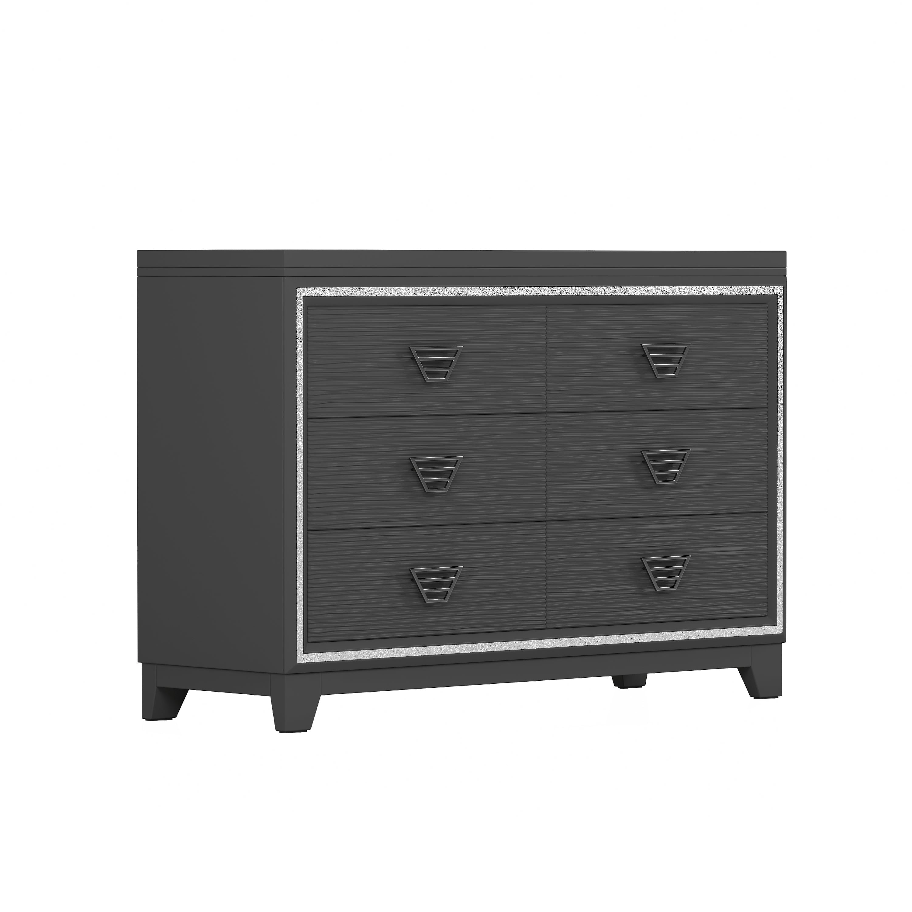 Elegant Dresser with Metal Handle and Sparkling Shiny Decoration, Storage Cabinet with 6 Drawers for Bedroom, Living Room, Black