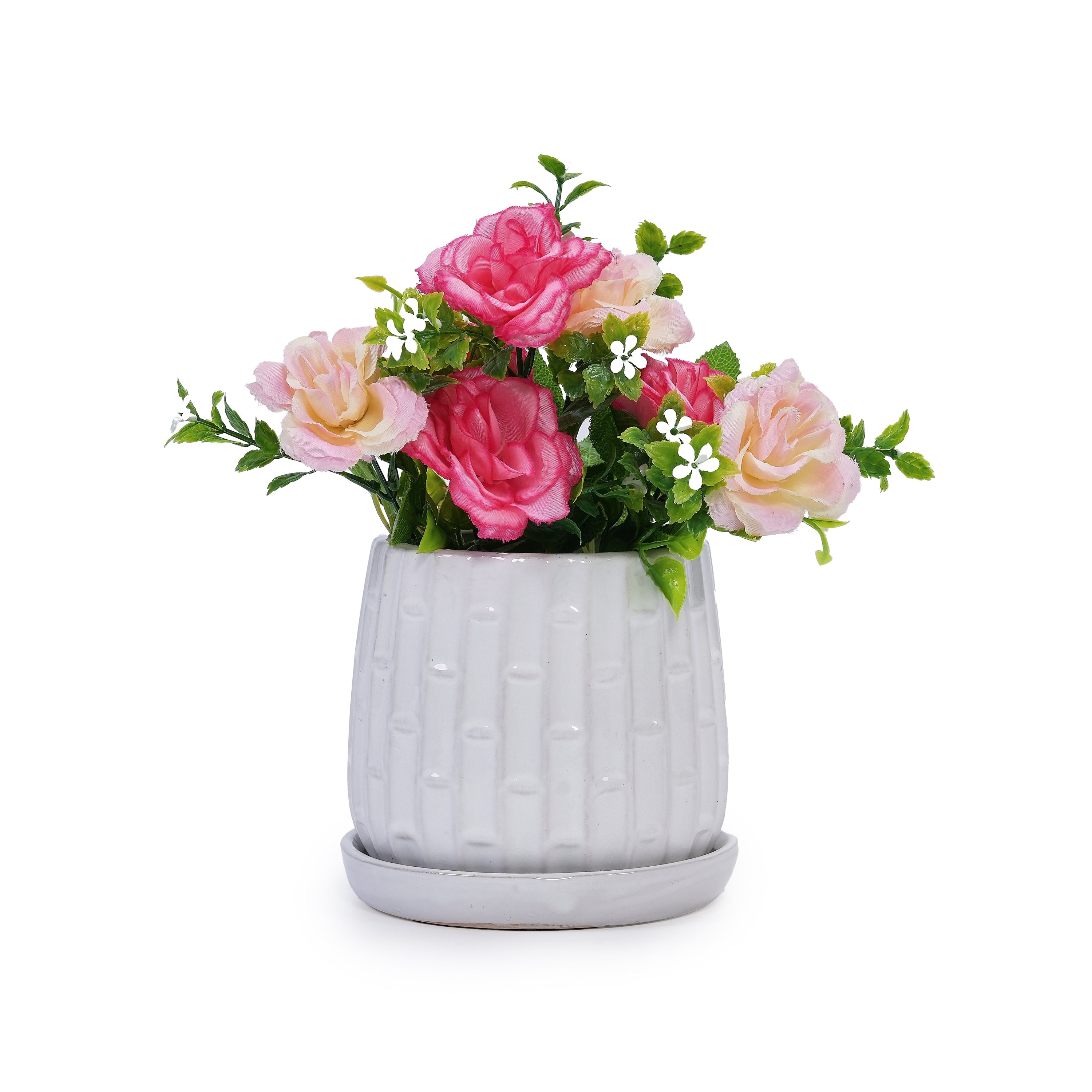 Set of 2 Ceramic Flowerpot, 7' Modern Planter for Patio, Garden, Windowsill - White