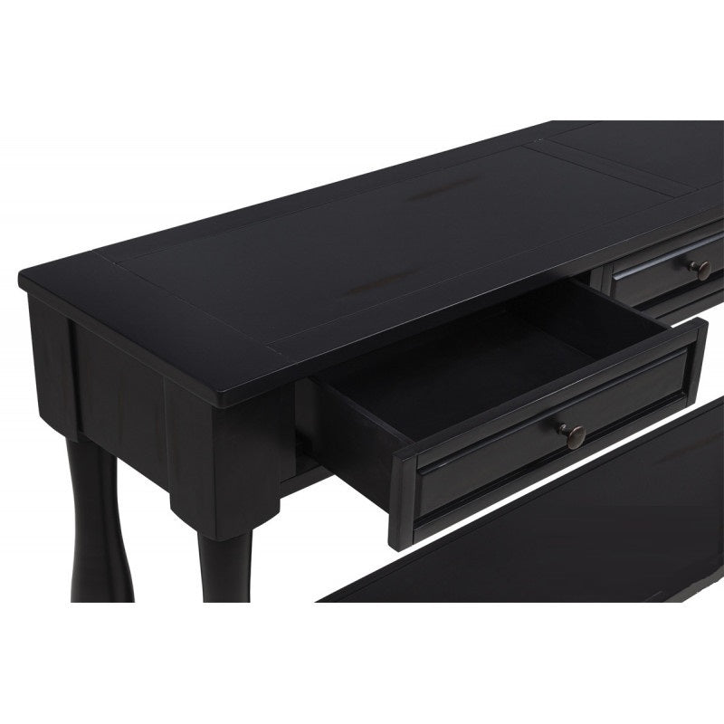 63' Long Console Table with Drawers and Shelf for Entryway, Hallway, Living Room, Acacia Wood Table, Espresso Finish