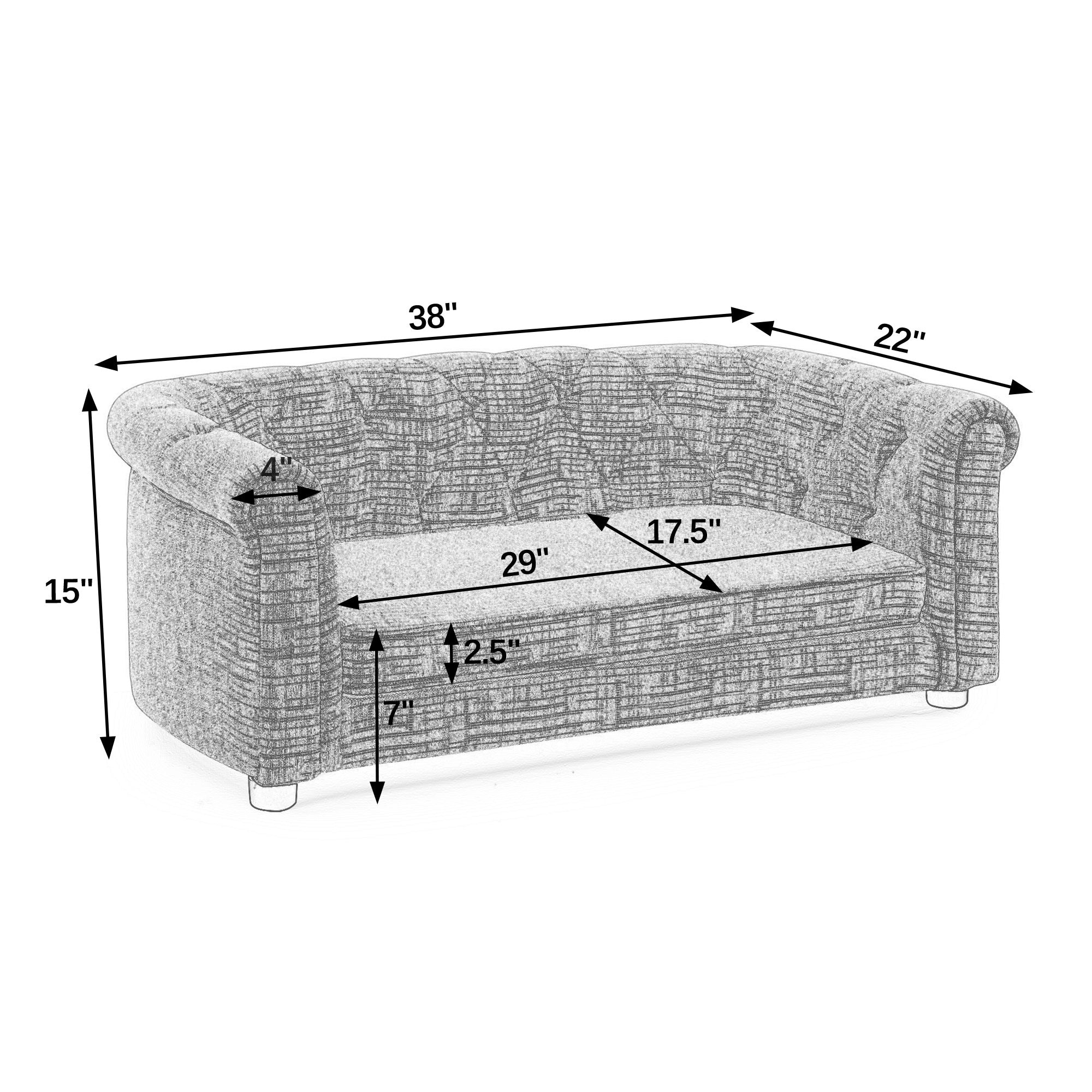 Pet sofa with arc-shaped backrest and armrests, contemporary rectangular pet sofa crafted from breathable linen  cozy soft cushion dog sofa --Dark grey