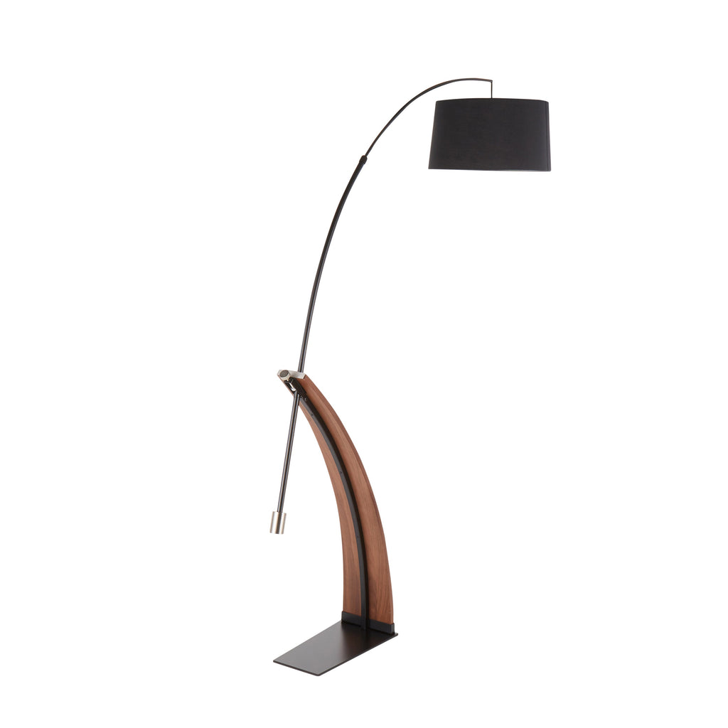 Robyn Mid-Century Modern Floor Lamp in Walnut Wood and Black Linen Shade by LumiSource