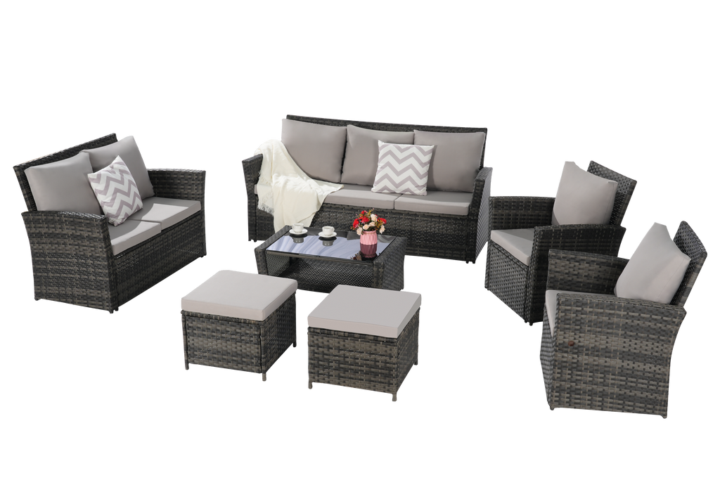 7 PCS PE/RATTAN OUTDOOR FURNITURE SET PATIO FURNITURE SET 9 SEATER