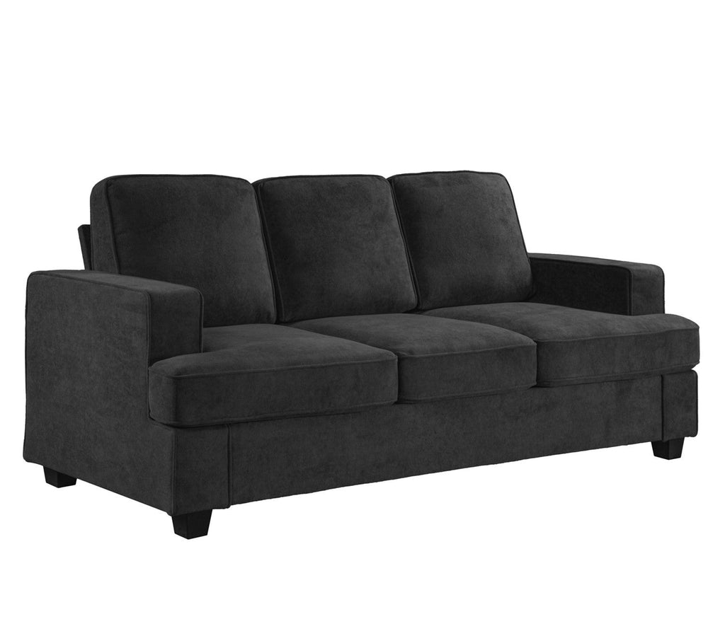 Modern Velvet Sofa, Comfortable 3 Seater Couch with Deep Seating and High-Density Foam, Loose Back Cushions, Wide Arms, Living Room Furniture for Home, Apartment, Office, Black