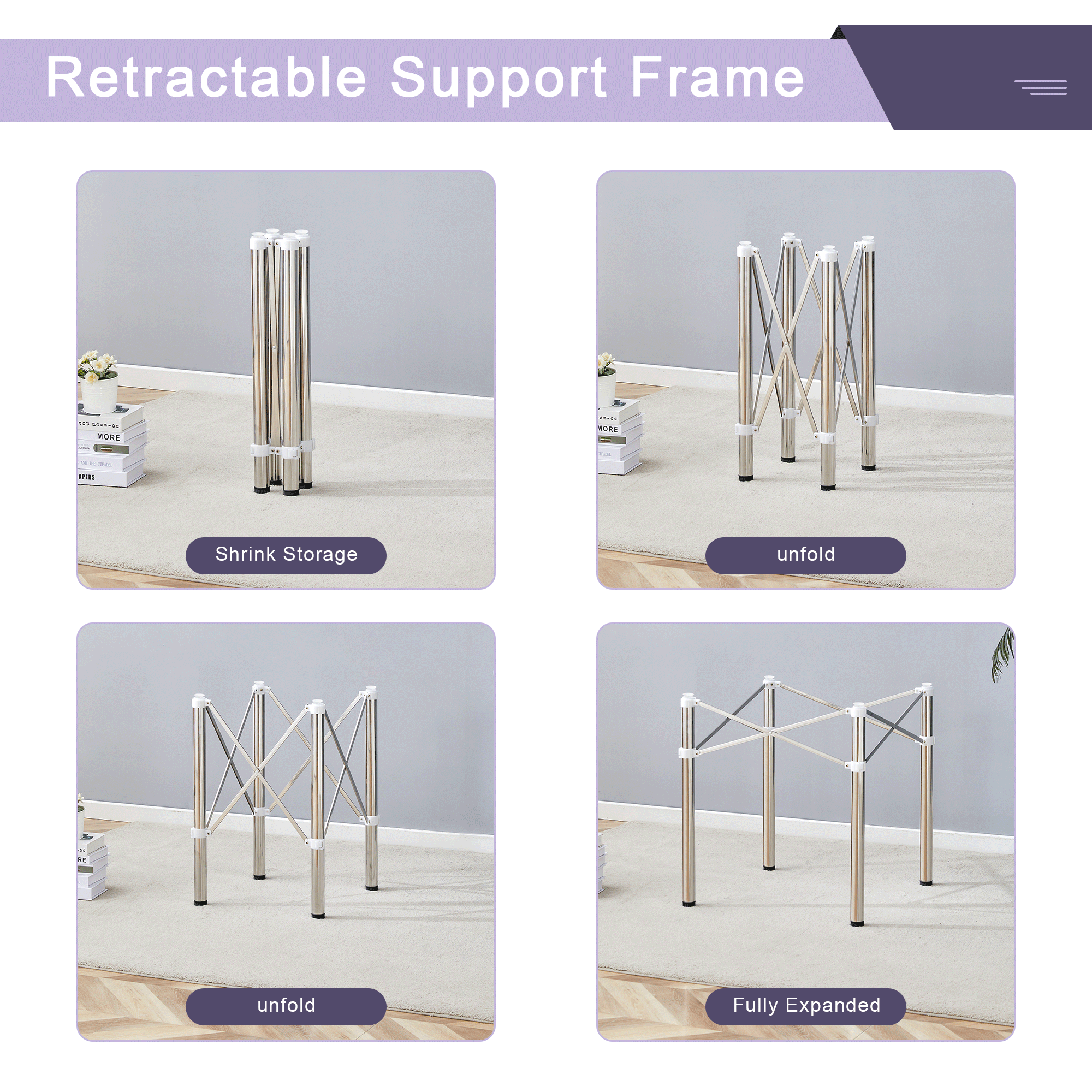 Elegant Expandable Square Glass Table - 36' Clear Tempered Glass, Silver Metal Legs.Telescopic metal legs, transparent square glass tabletop, suction cup attachment connection.