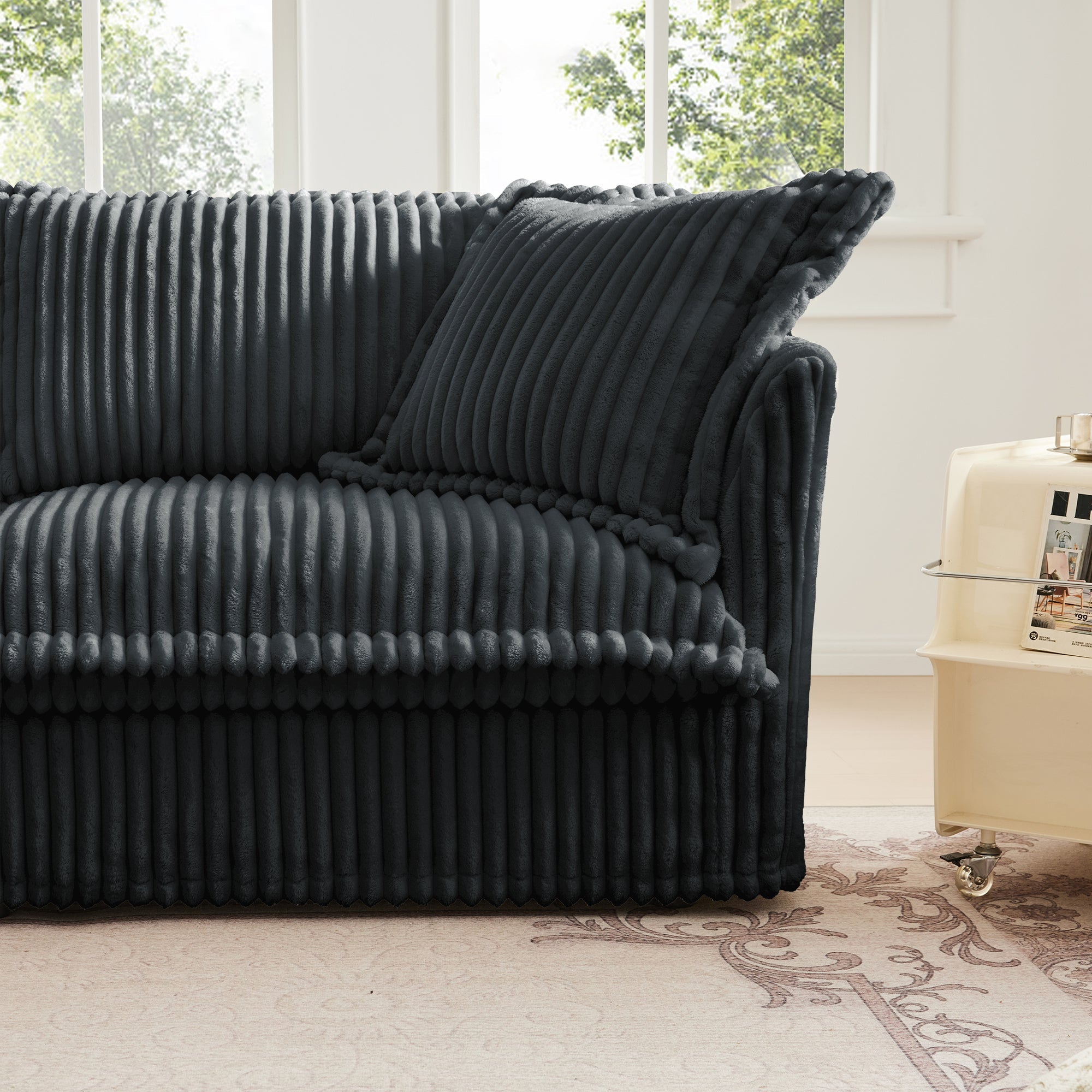 Slipcovered Sofa 2 Seater Sofa    With 2 Ottomans, 2 Seater Sleeper Sofa Bed Home Theater Oversized Sofa For Living Room, Corduroy, Gray