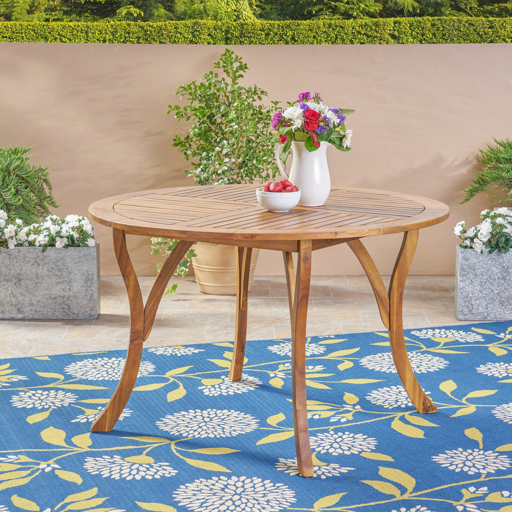 HERMOSA 47 Outdoor Acacia Wood Table with Teak Finish and Circular Design