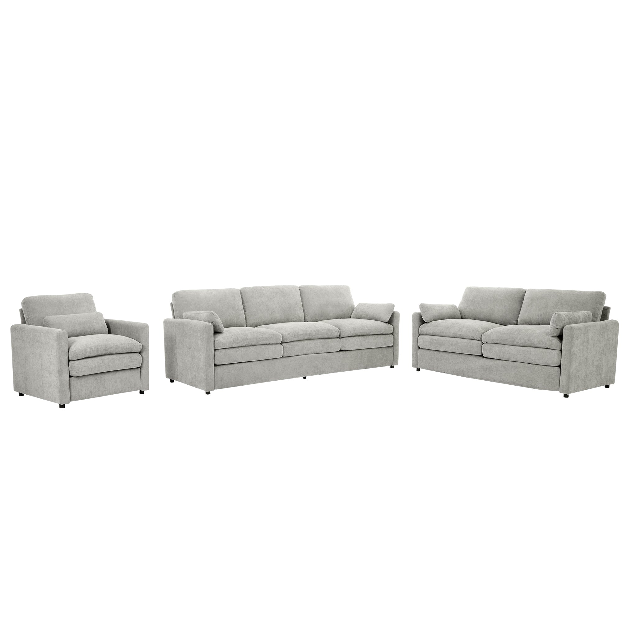 Cozy Upholstered Sofa Set Oversized Comfy Cloud Sofa Double Cushion Sofa Group Plush Cushion Sofa Couch for Living Room, Light Grey