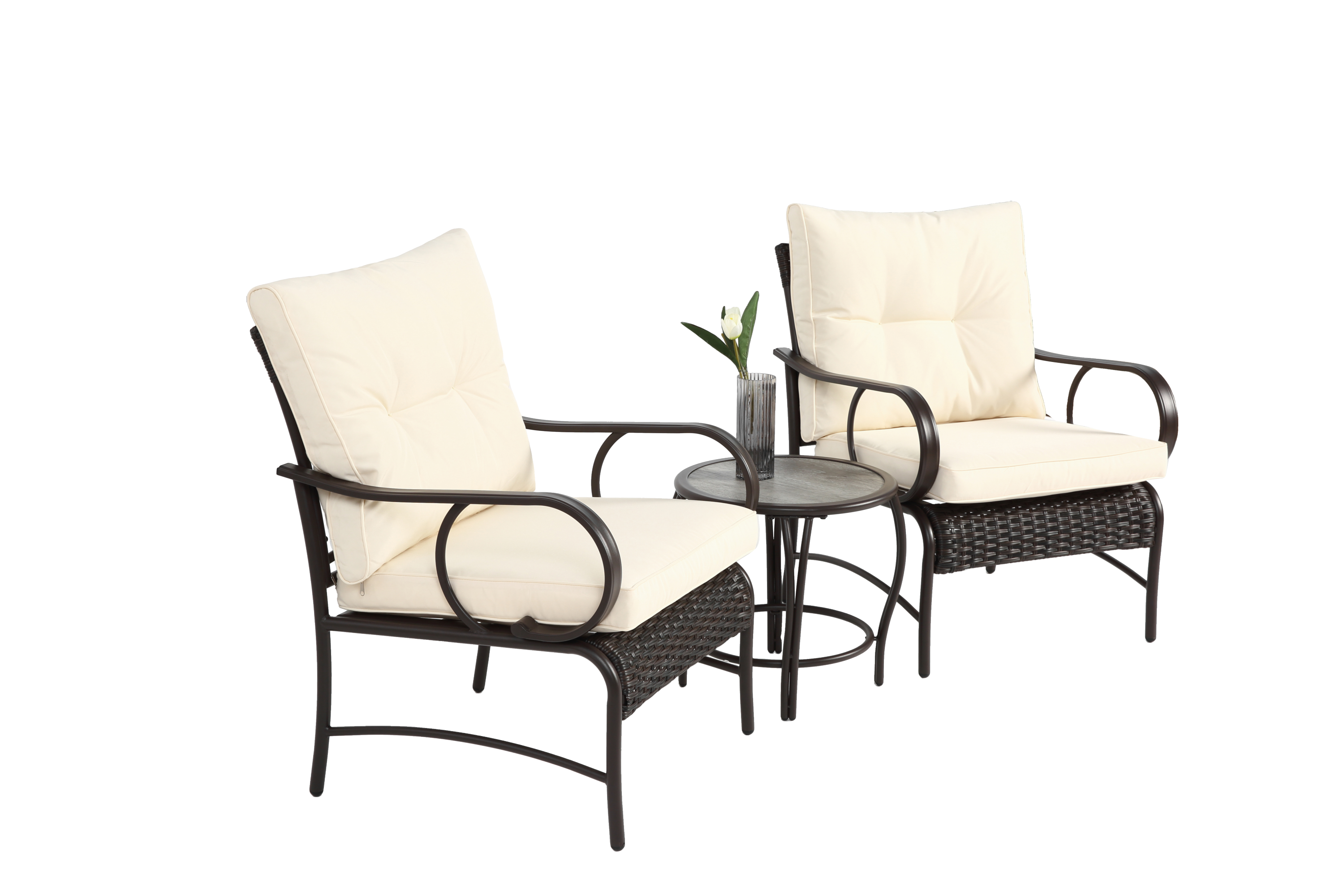 3 Pieces Patio Set Outdoor Wicker Furniture Sets Modern Rattan Chair Conversation Sets with Coffee Table