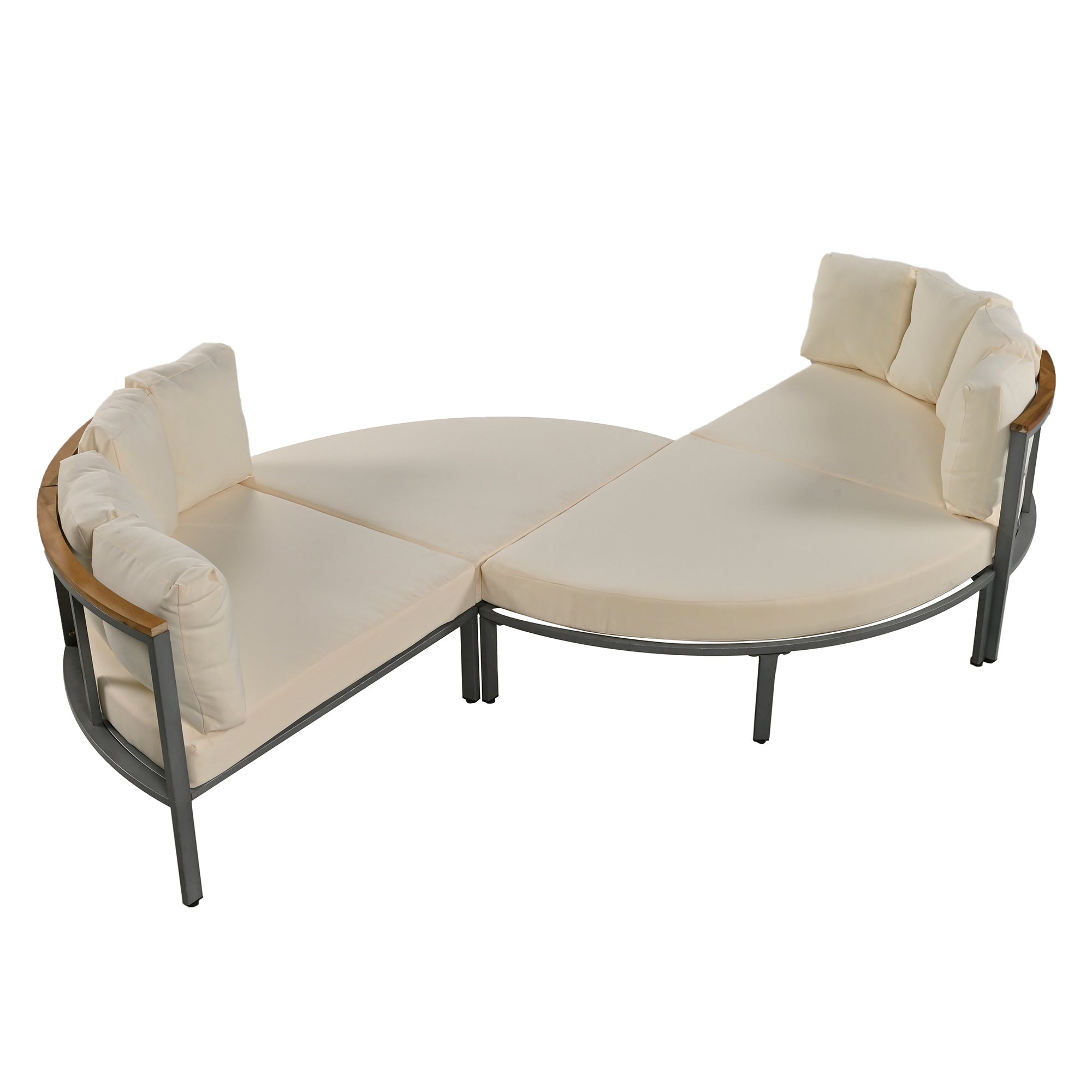 U-style Patio Furniture Set, 4 Piece Round Outdoor Conversation Set All Weather Metal Sectional Sofa with Cushions