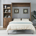 Queen Size Half Self-Close and Open Murphy Bed  with 1 Side Cabinet Storage Shelf, Cabinet Space-Saving Bed Perfect for Guest Room, Bed Room, Guest Room, Home Office, Brown