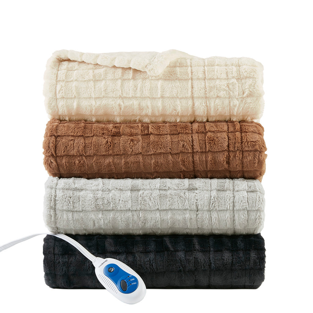 1 PCS 50x70' Oversized Faux Fur Heated Throw Grey Texture