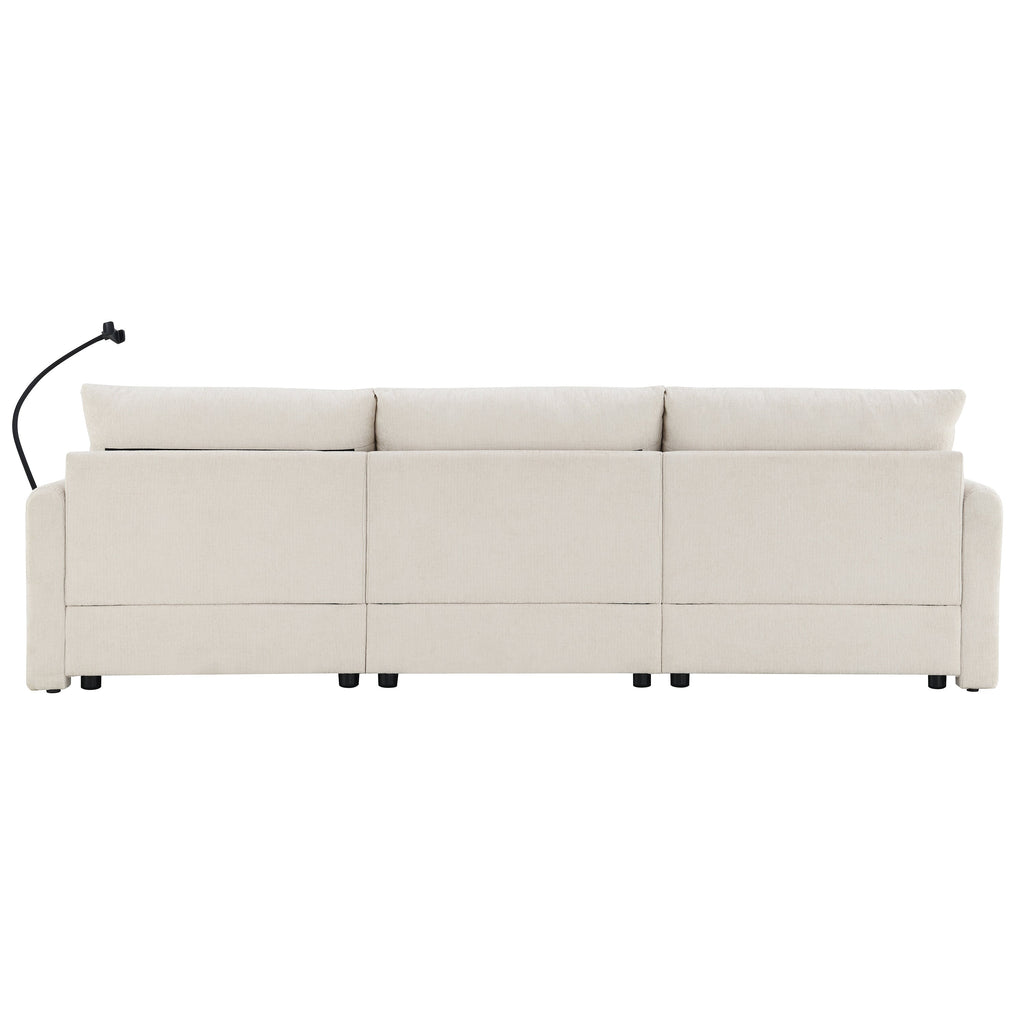 96.5'' Chenille Sectional Sofa with Storage Ottoman and Pockets,Adjustable Phone Holder,Wide Seat,4 Seat L Shaped Couch Set,Comfy Sofa with USB Charger for Living Room,Apartment,3 Colors