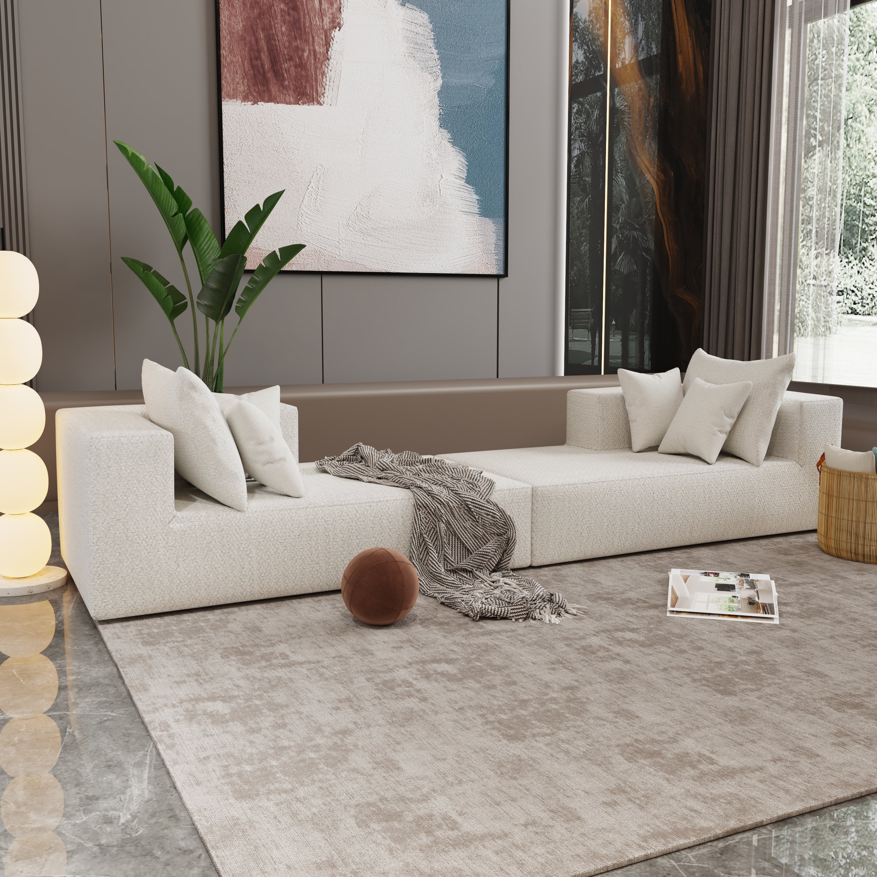 Four seater combination sofa, sofa bed, made of high-density sponge and soft linen fabric, with multiple combination methods (beige)