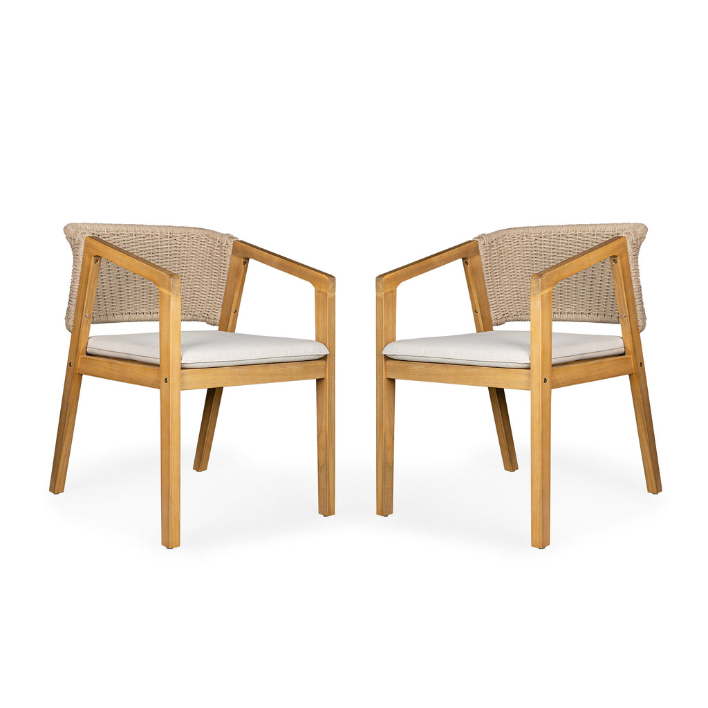Acacia Wood Outdoor Dining Set of 5, Patio Dining Furniture Set with 1 Table 2 Benches 2 Chairs, Teak and  Beige