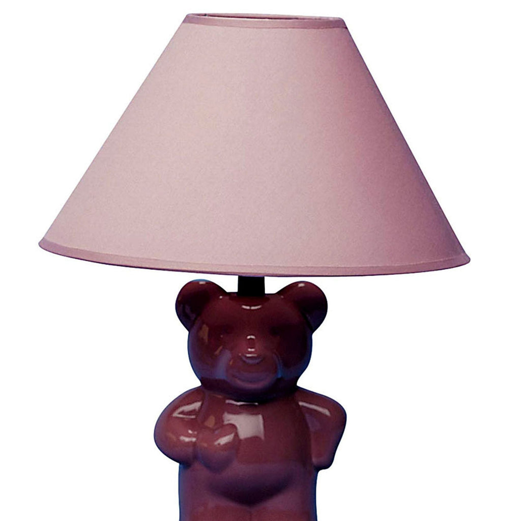 13' Tall Ceramic Table Lamp, Teddy Bear design with Pink finish, Linen Shade