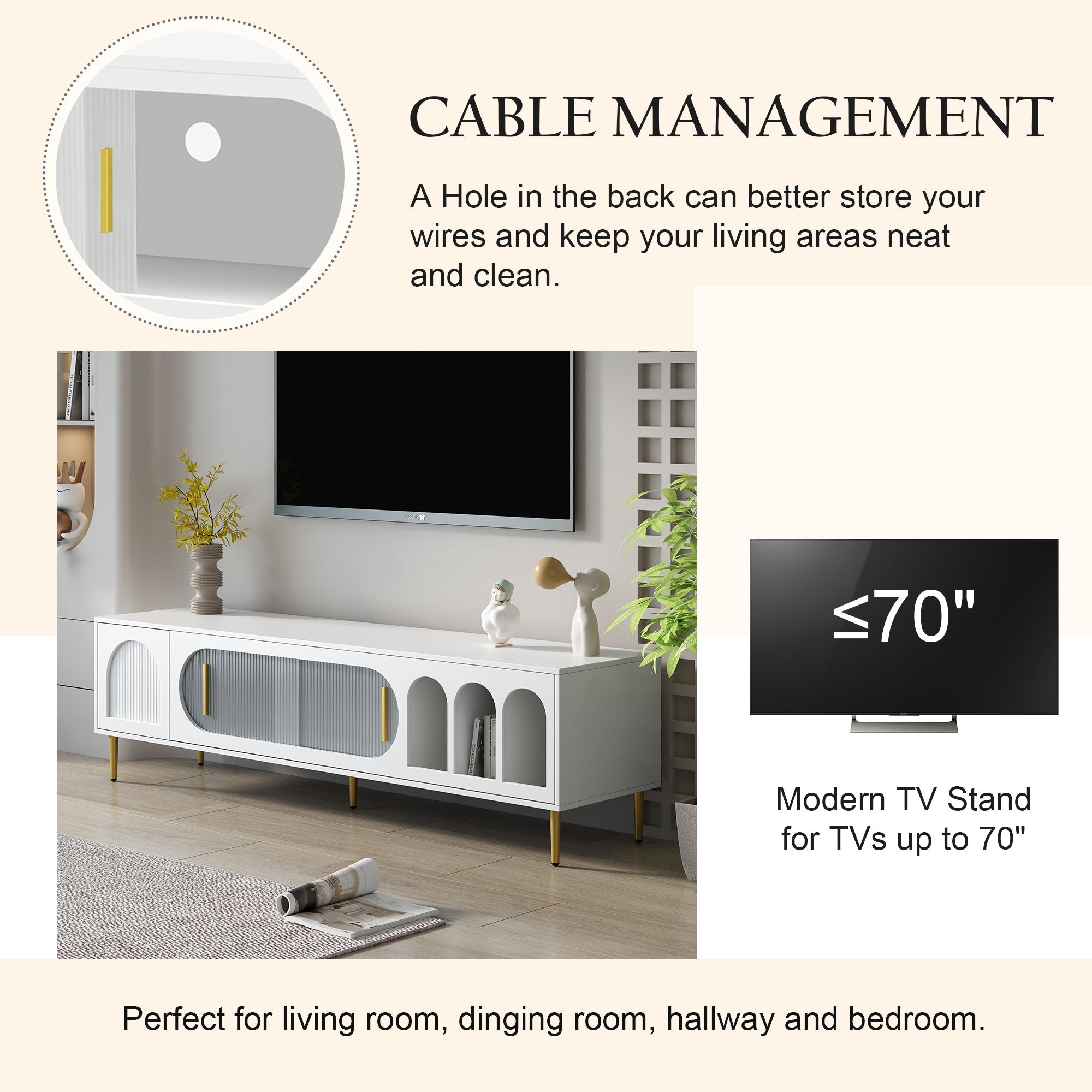 U-Can Modern TV Stand for up to 70 Inch TV, Entertainment Center TV Media Console Table, with 3 Shelves and 2 Cabinets, TV Console Cabinet Furniture for Living Room (Old SKU: WF314645AAK)