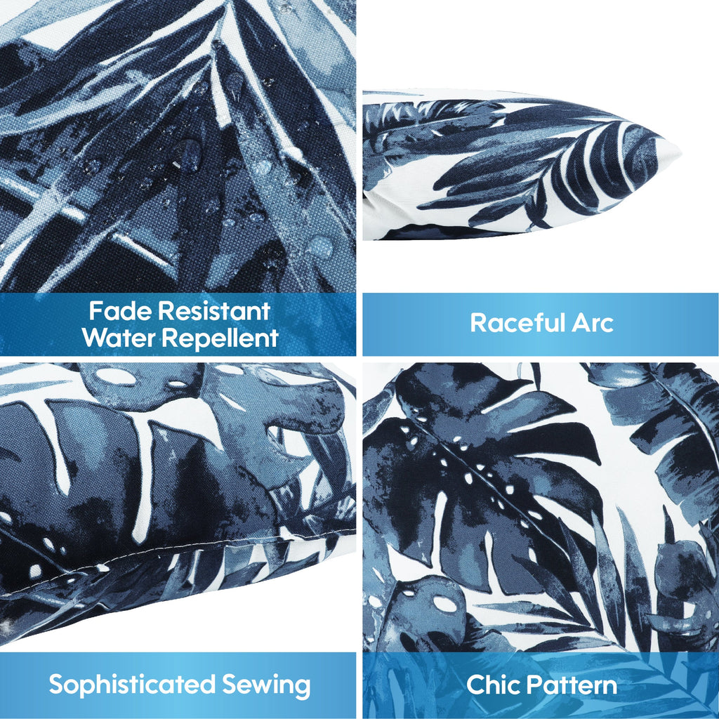 2 Pack Outdoor Throw Pillows, Waterproof & Fade-Resistant Patio Cushions for Garden, Porch, Poolside Furniture - Soft & Comfortable Decorative Pillow Covers (18x18 Inch, Blue Big leaf)