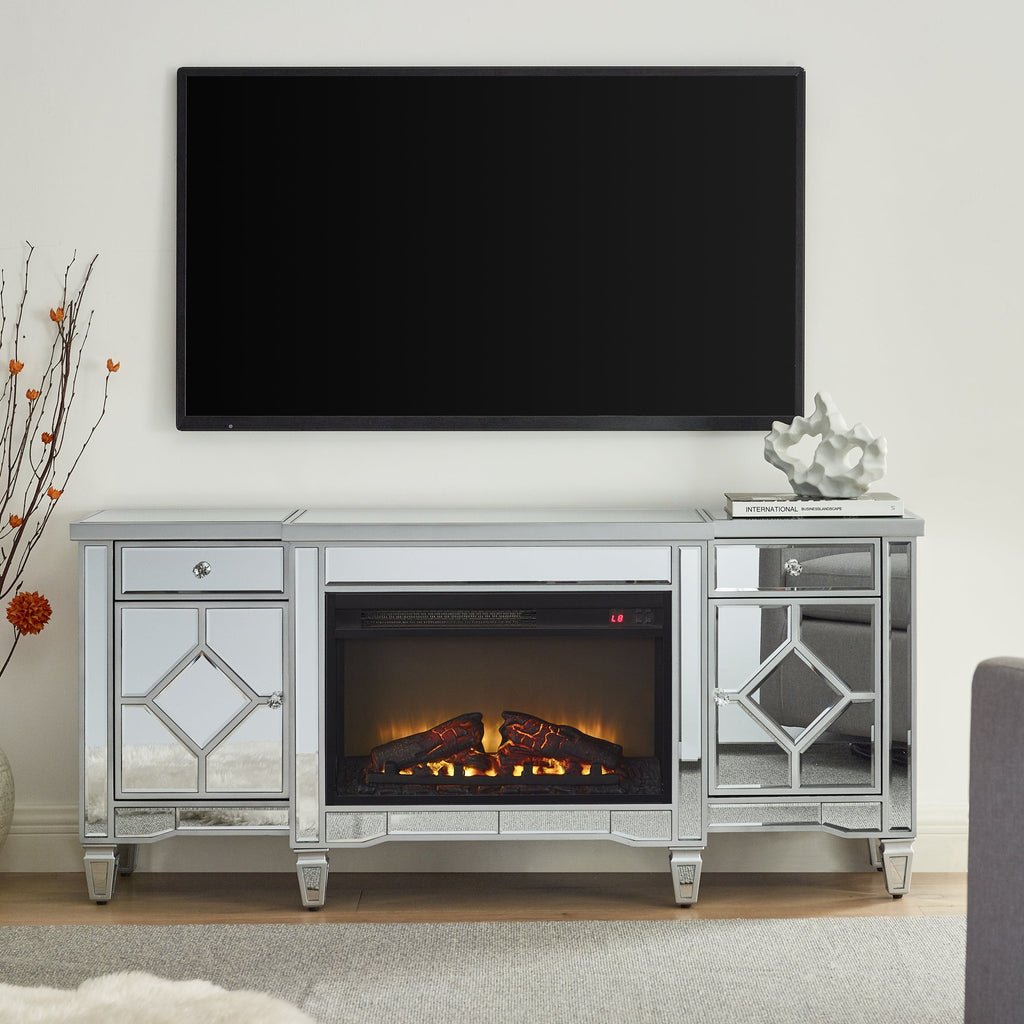 W 57' X D 15 ' X H 25.6' Flash silver combination TV fireplace cabinet
