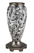 15.75" Tall Polyresin Decorative Vase "Kiara", Silver Peacock Feathers Design