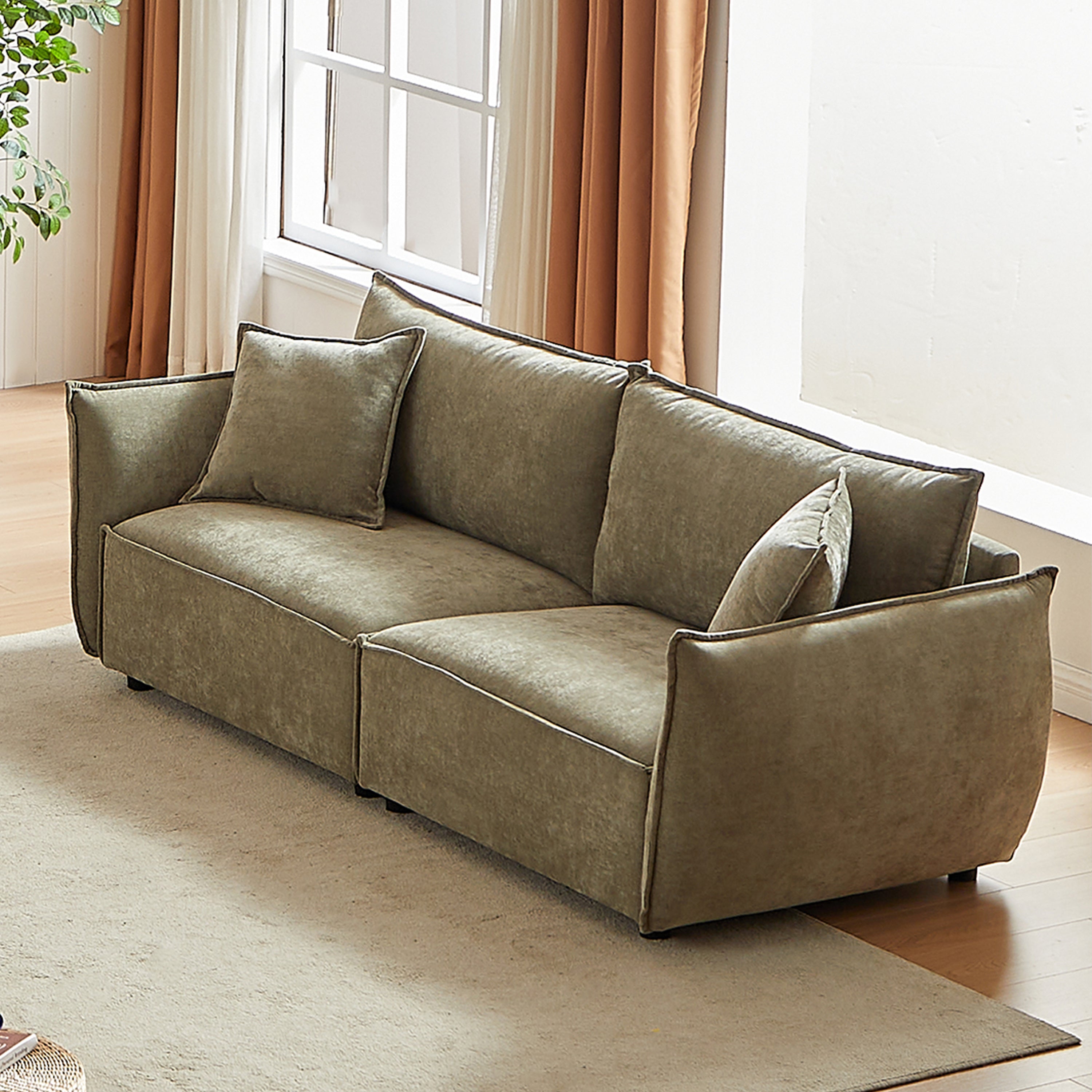 3-Seater + 3-Seater Combo Sofa Modern Living Room Sofa, Linen Fabric Sofa, Wooden Frame with 4 Pillows, Apartment Sofa Furniture