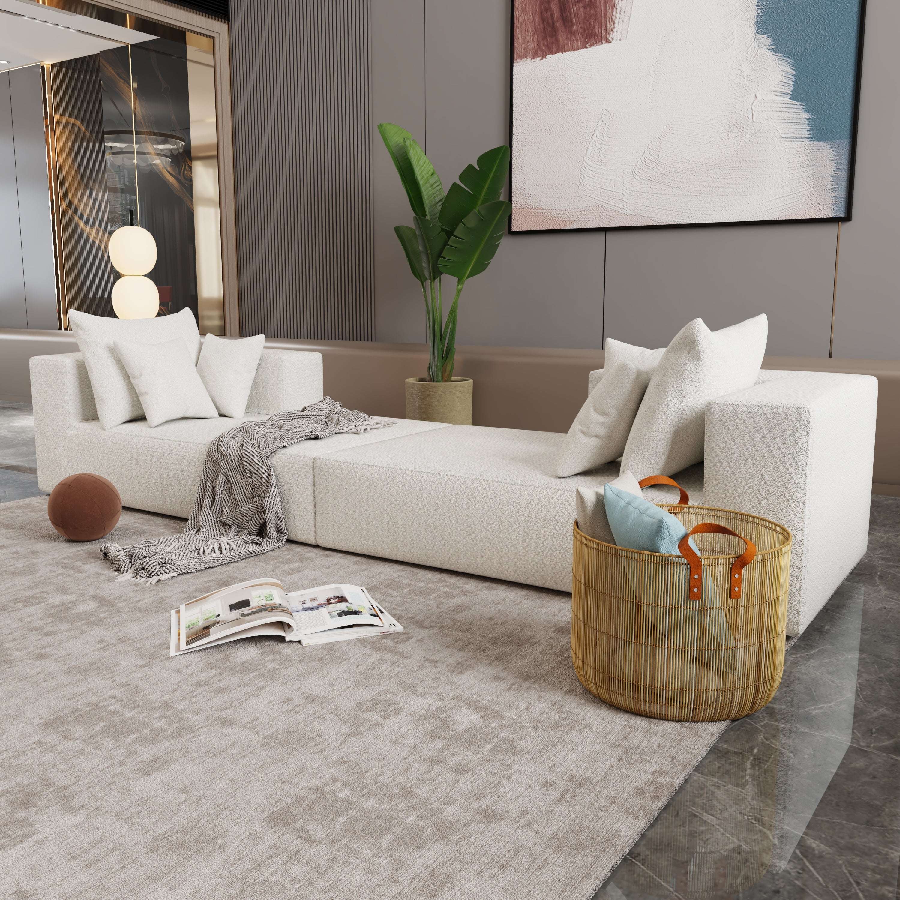 Four seater combination sofa, sofa bed, made of high-density sponge and soft linen fabric, with multiple combination methods (beige)
