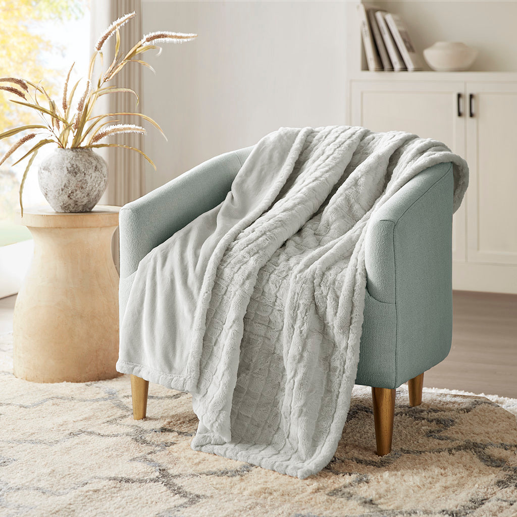 1 PCS 50x70' Oversized Faux Fur Heated Throw Grey Texture
