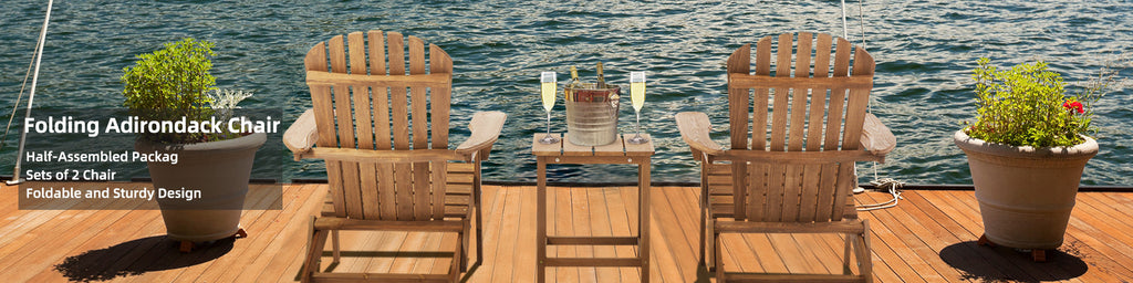 Wooden Outdoor Folding Adirondack Chair Set of 2, Cedar Material, Honey Brown, Space-Saving Design