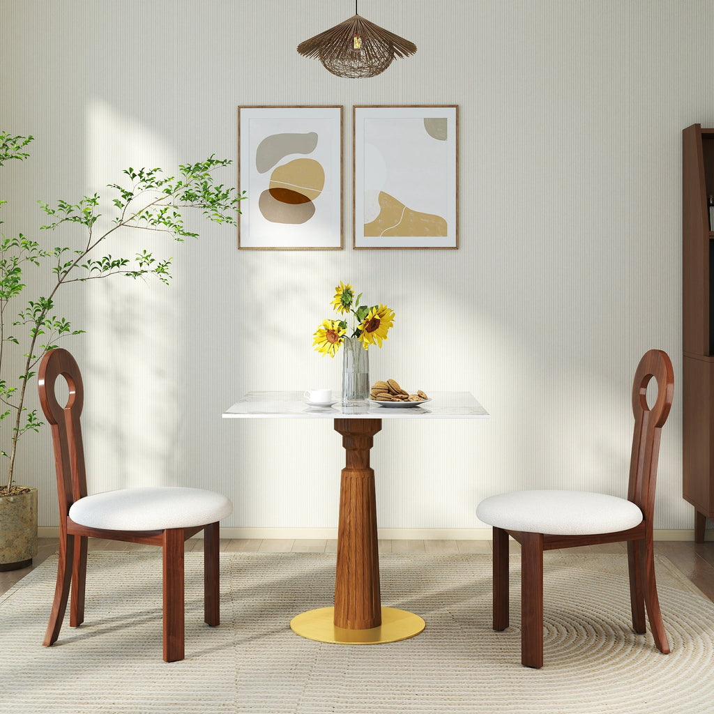 Modern Square Dining Table, 33.5' Sintered Stone Table with Wooden Leg & Gold Base, 2 - Person Kitchen Table for Small Space, 150lbs Weight Capacity(Only the Negotiation Table)